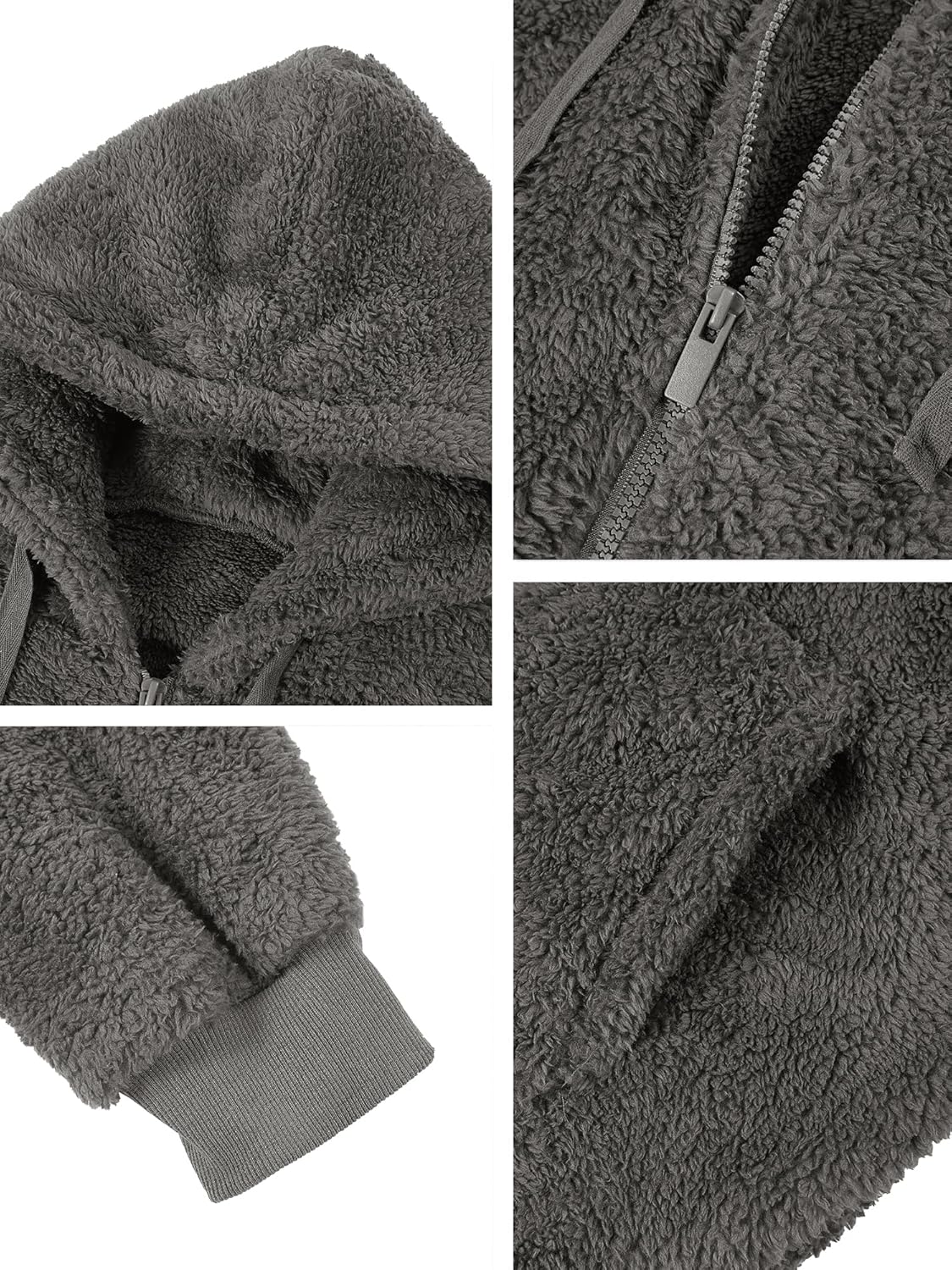 Karlywindow Men's Fuzzy Sherpa Athletic Hoodie Heavyweight Fleece Jacket Zip Up Hooded Sweatshirt Sports Coat - Image 5