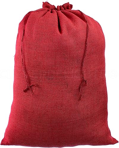 CleverDelights Bolsas de arpillera rojas de 18 x 24 pulgadas, paquete de 5, sacos de yute con cordón de yute de 18 x 24 pulgadas