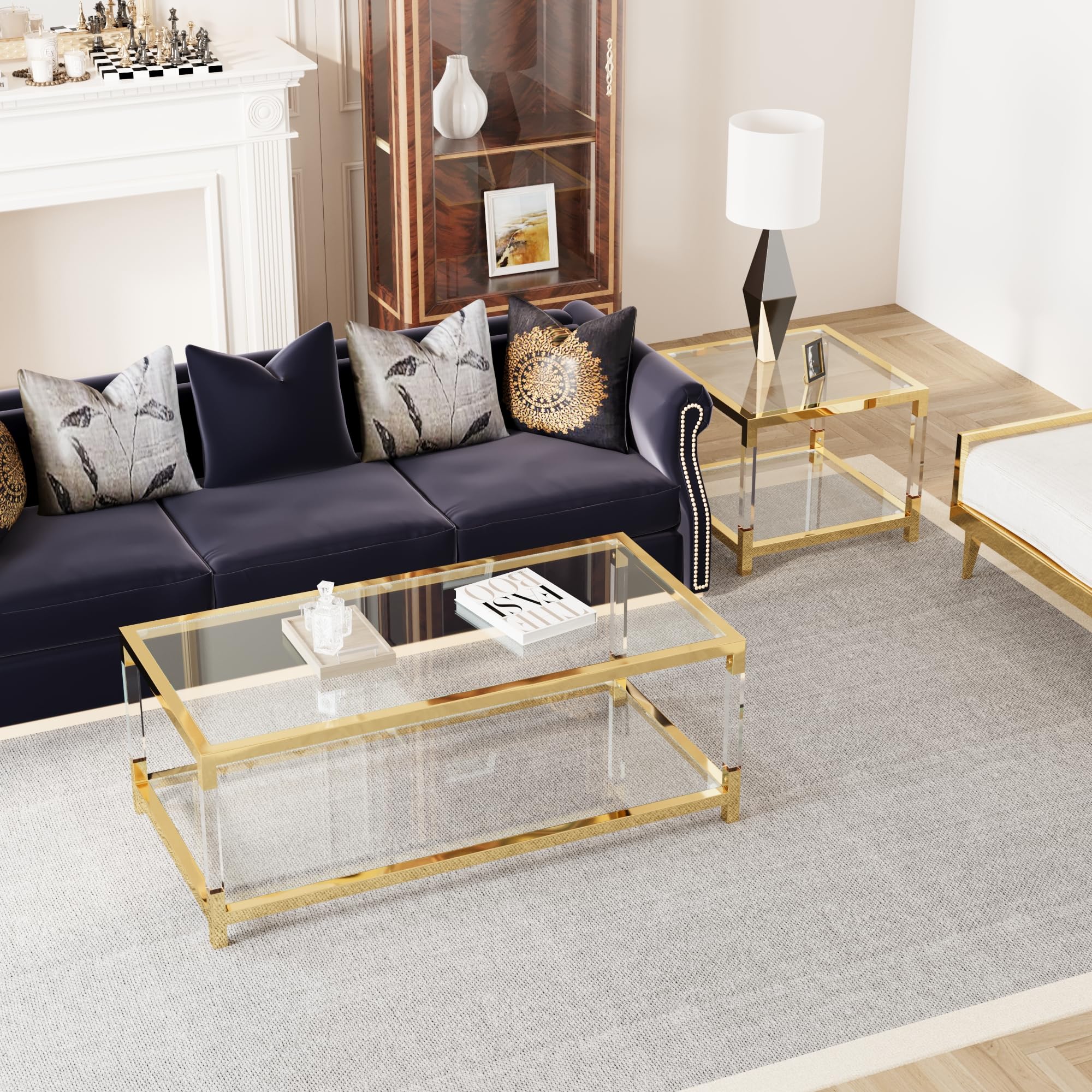 Living Room Tables 3-Piece Coffee Table Set, Tempered Glass