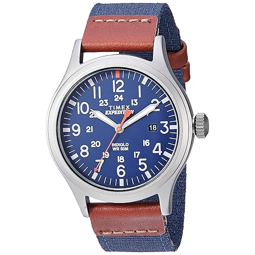Timex Relógio masculino Expedition Scout de 40 mm – caixa preta e mostrador com pulseira deslizante de couro oliva