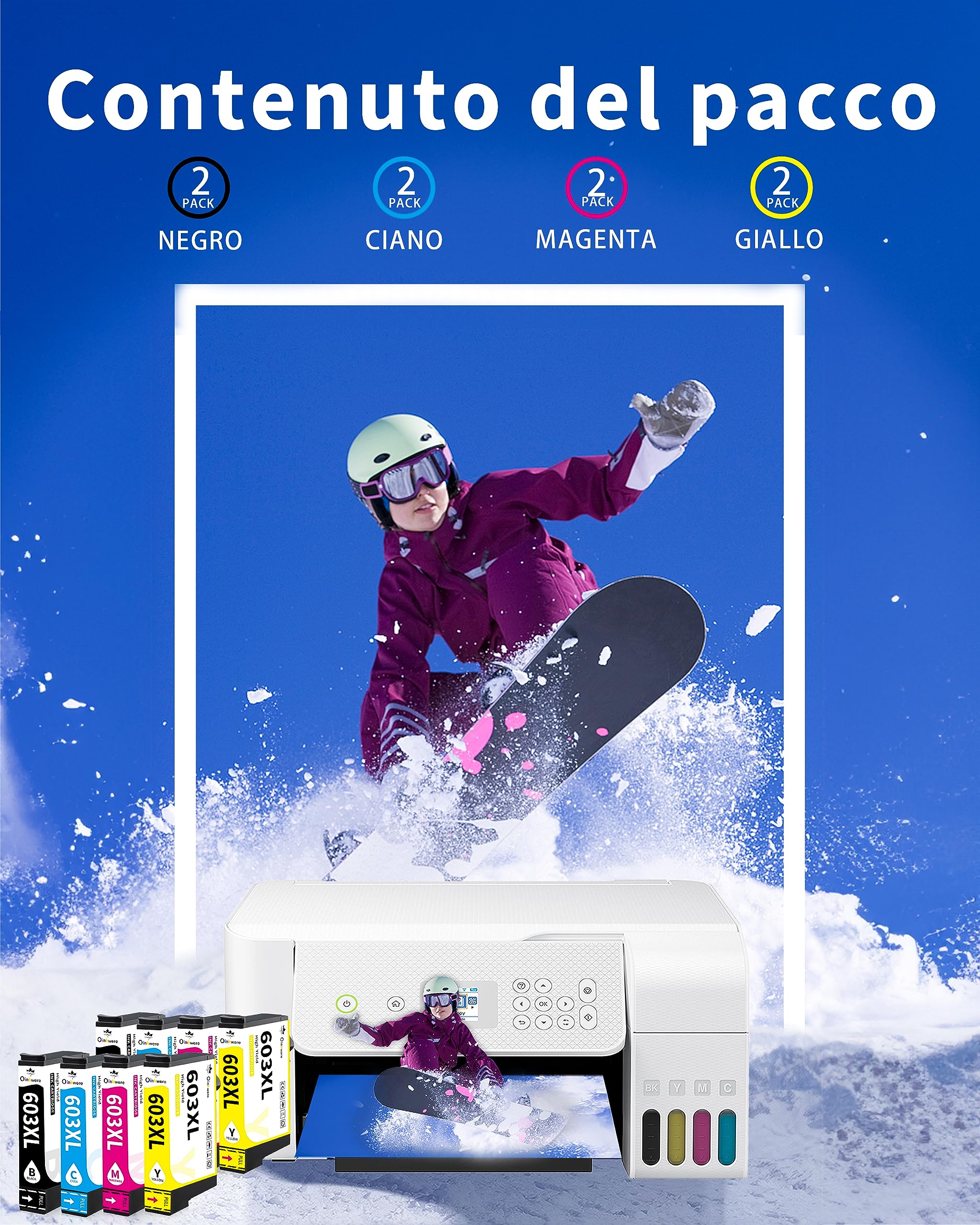 OINKWERE 603XL Cartucce 8 Confezione Compatibili per Epson 603 XL Cartucce per Expression XP 2100 XP 2105 XP 2150 XP-3100 XP-4100 WorkForce WF 2810 WF 2820 WF 2830 WF-2835 (Nero Ciano Magenta Giallo)