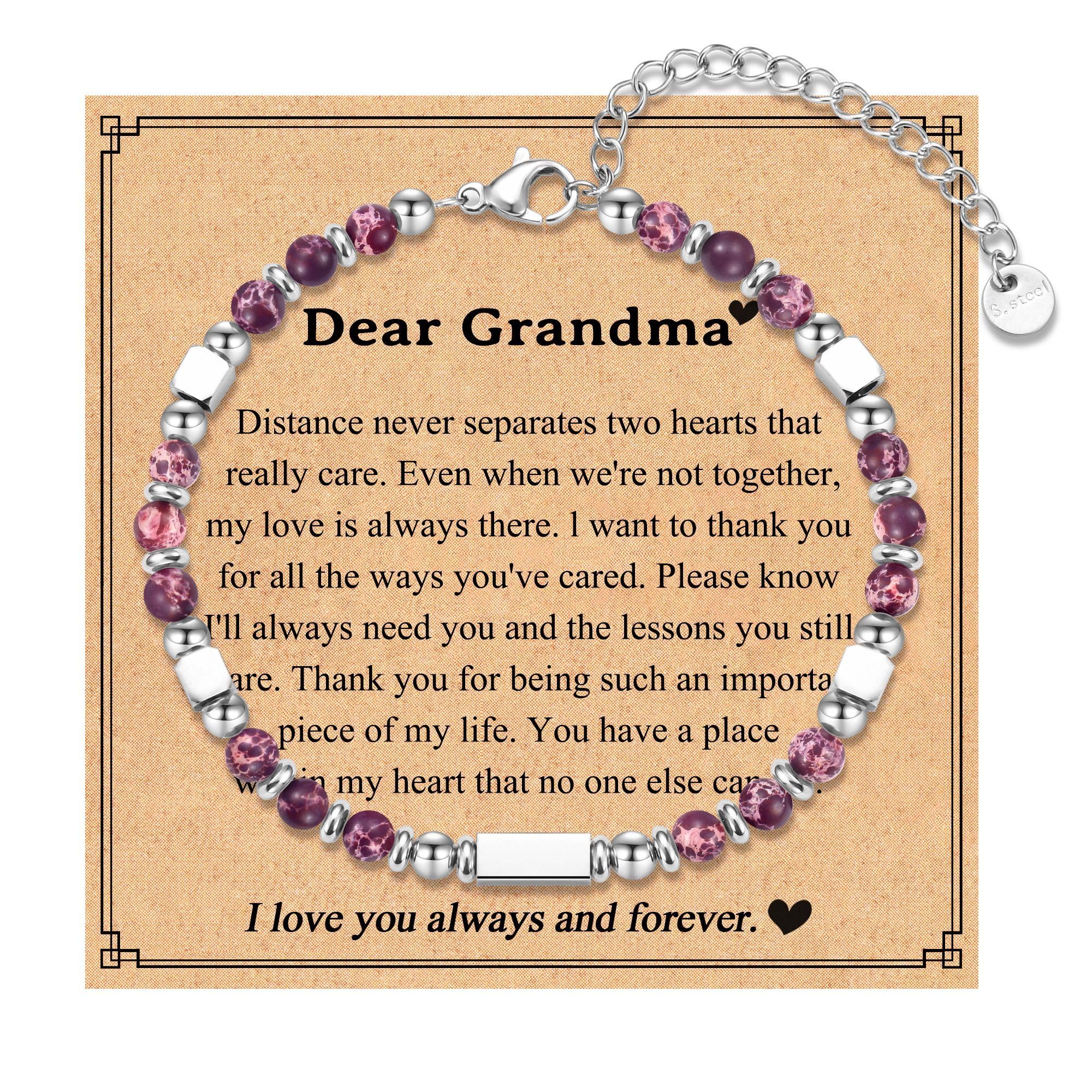 IKIATY Purple Amethyst Gemstone Bracelet, Mothers Day & Birthday Gift for Grandma, Modern Beaded Strand with Lobster Claw Clasp