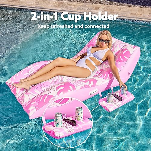 Miniatura 9 de SLOOSH Flotadores inflables de piscina para adultos, silla de piscina de comodidad extrema con soporte para tazas desmontable, tumbona resistente,