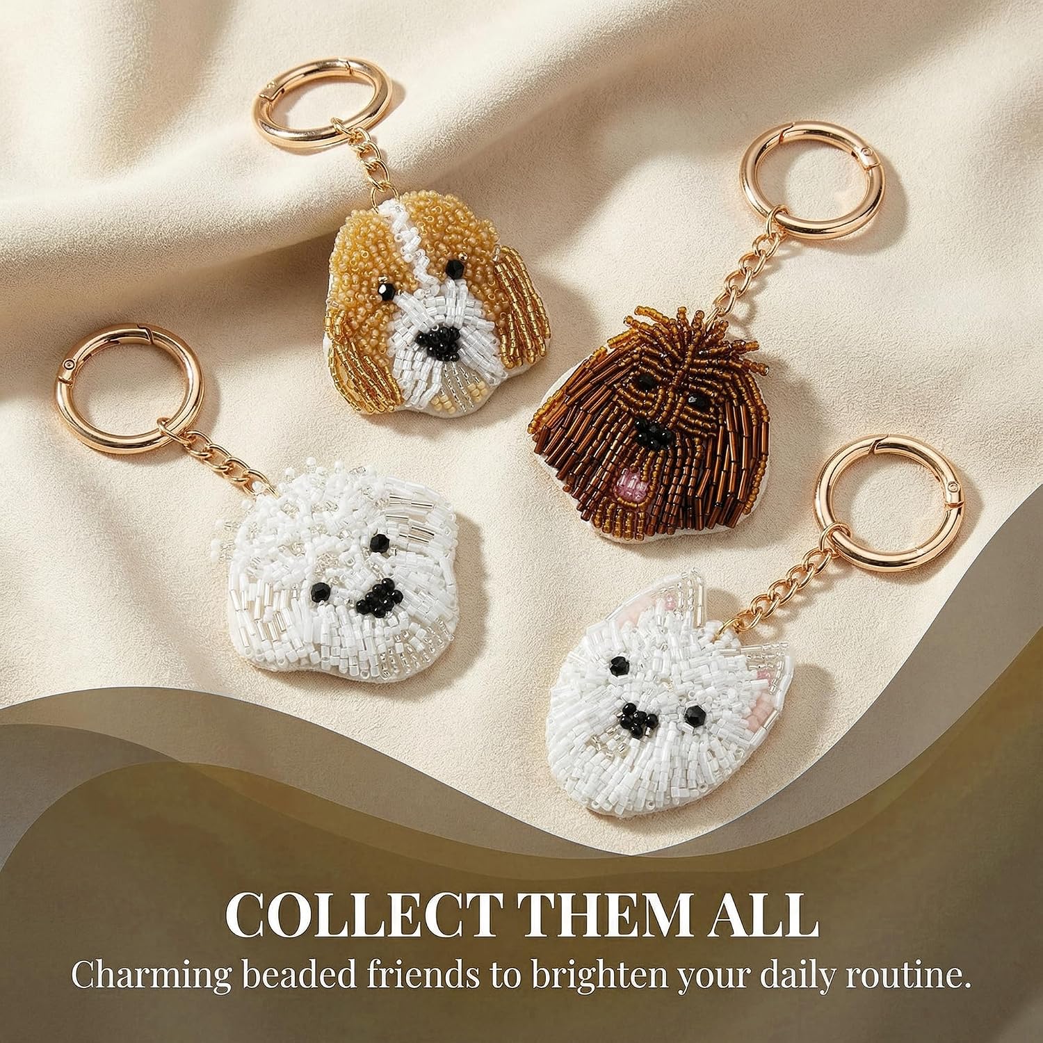 Handmade Beaded Dog Cat Keychains - Cute Puppy Kitten Glass Bead Bag Charms for Women Girls