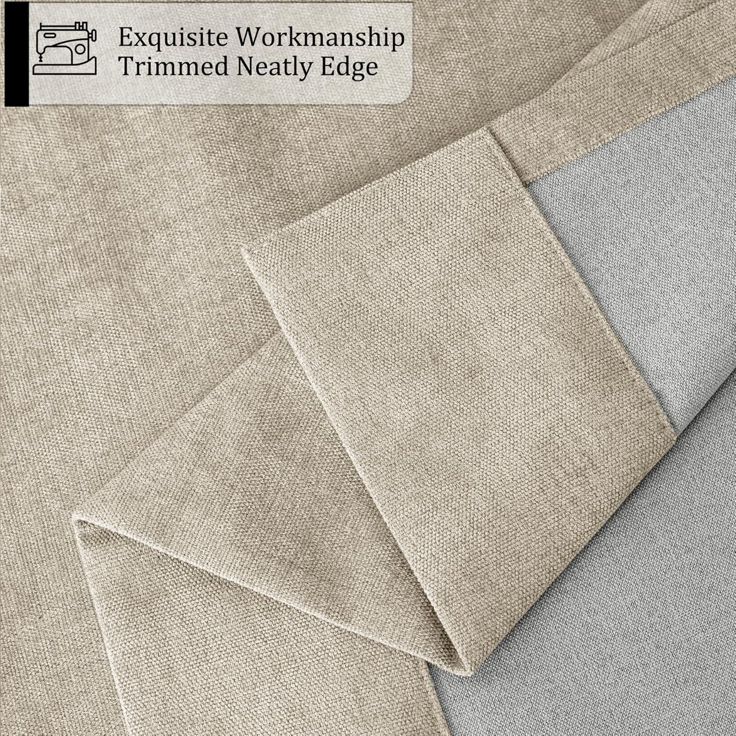 Fcosie 52" Wx84 L Chenille Black Out Drapes with Silver Grommet/Full Light Blocking Curtains 84 inch Length/Eyelet Top Draperies 100% Blackout Drapery for Living Room Bedroom, 2 PCS, Beige