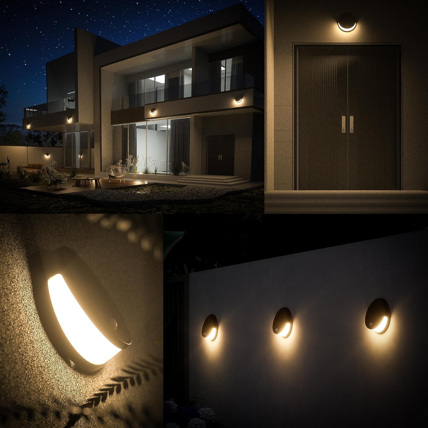 4 Pack Solar Light Outdoor, Waterproof, 2025 Model, 3000K Warm White, 1800mAh Lithium Battery, 300 Lumens, Motion Sensor, Solar Lights for Wall, Outdoor Step, Fence, Yard, Patio