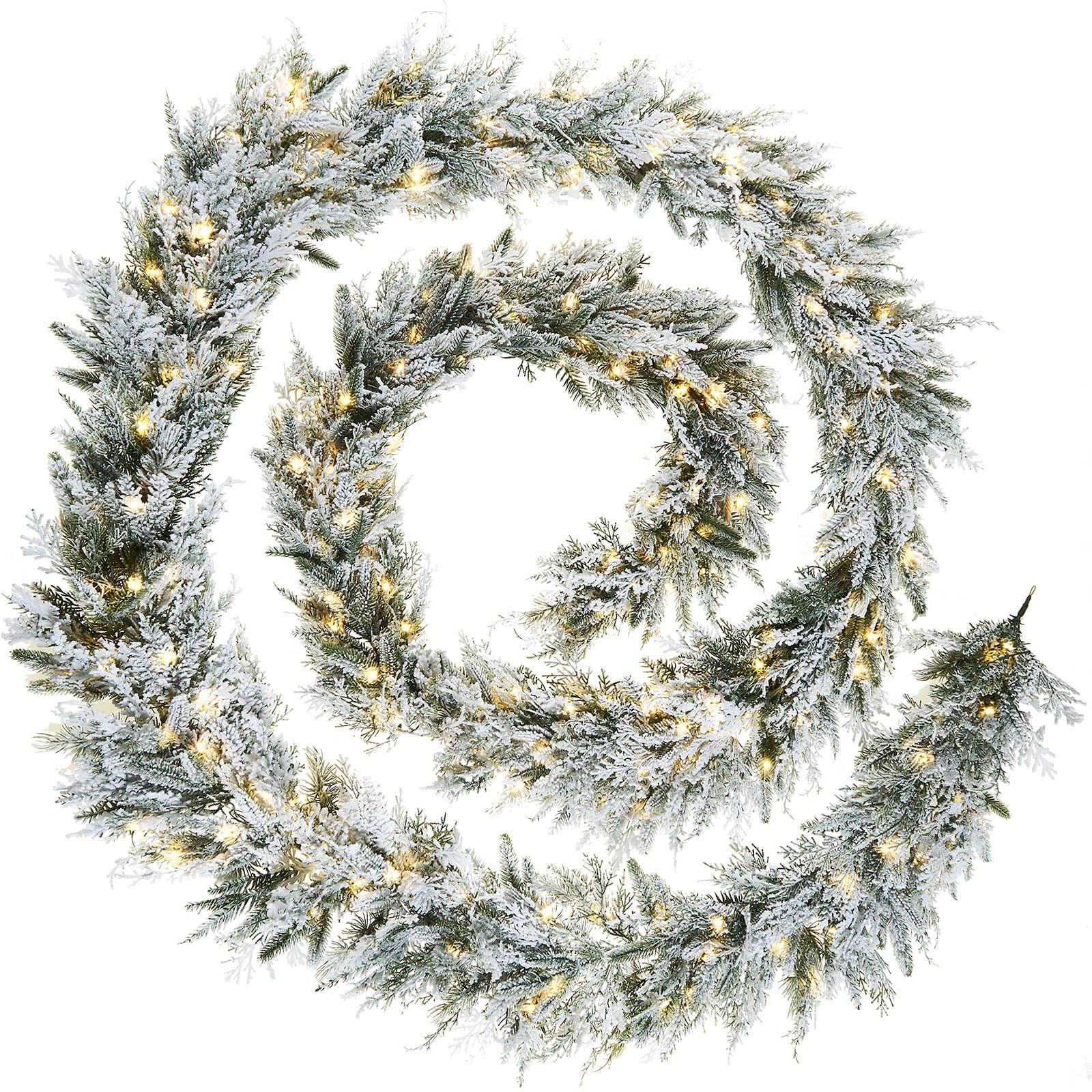 WeRChristmas Pre-Lit Snow Flocked Majestic Fir Garland, 200 LED Lights, White, 18 ft