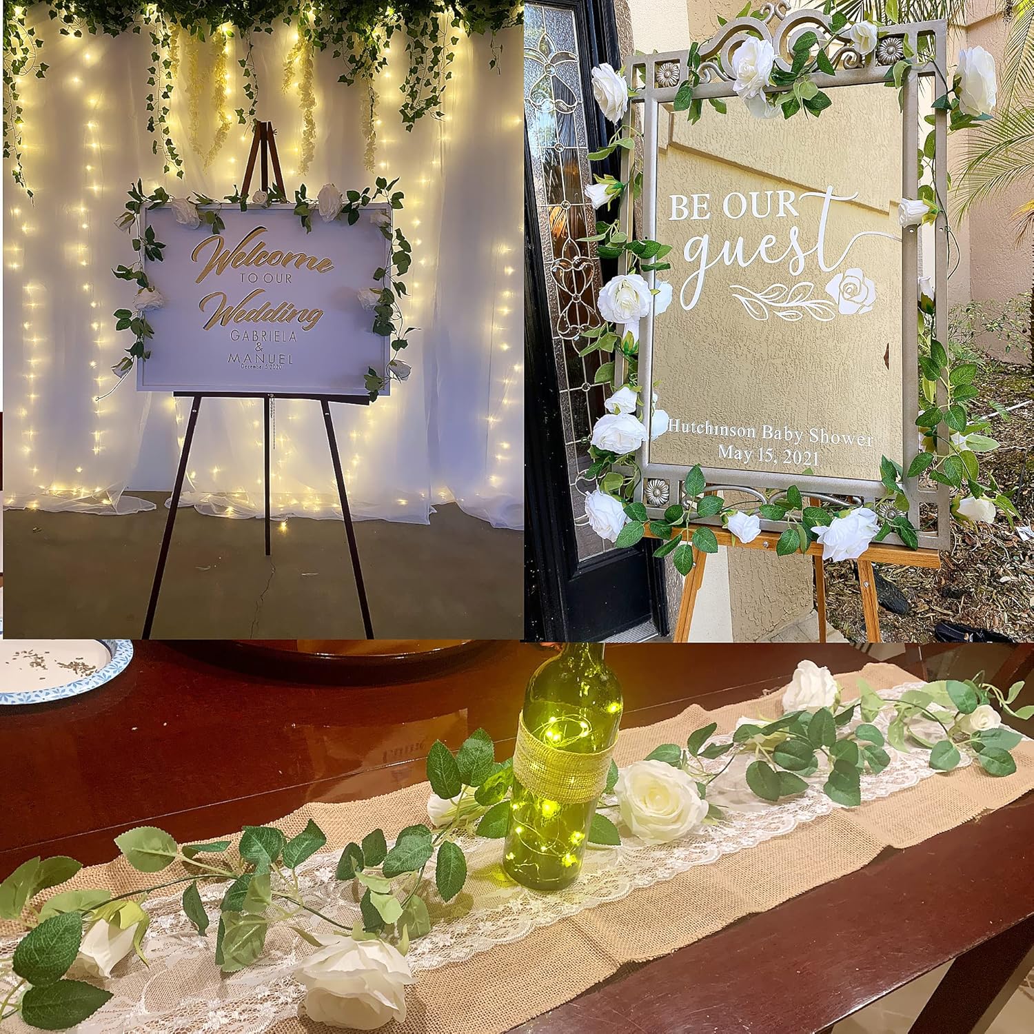 UKELER 2 Pack Artificial Flower Garland Fake Rose Vine Artificial Flowers Green&Blue Hanging Roses for Wedding Arch Party Garden Craft Home Decor - Image 4