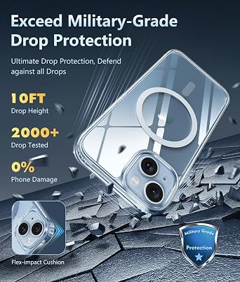 FNTCASE for iPhone 15 Case Clear: iPhone 14/13 Case Magnetic Phone Cases with Screen Protector Compatible with Magsafe Slim Anti Yellowing Rugged Protective Transparent Cell Cover (A-Clear)