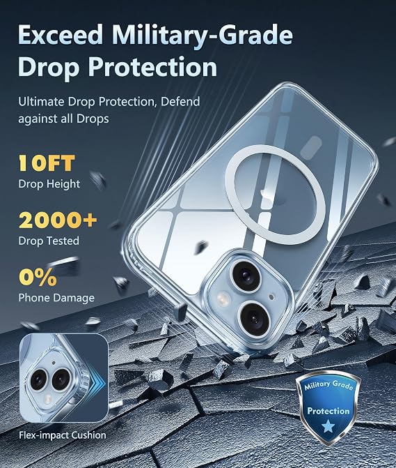FNTCASE for iPhone 15 Case Clear: iPhone 14/13 Case Magnetic Phone Cases with Screen Protector Compatible with Magsafe Slim Anti Yellowing Rugged Protective Transparent Cell Cover (A-Clear)