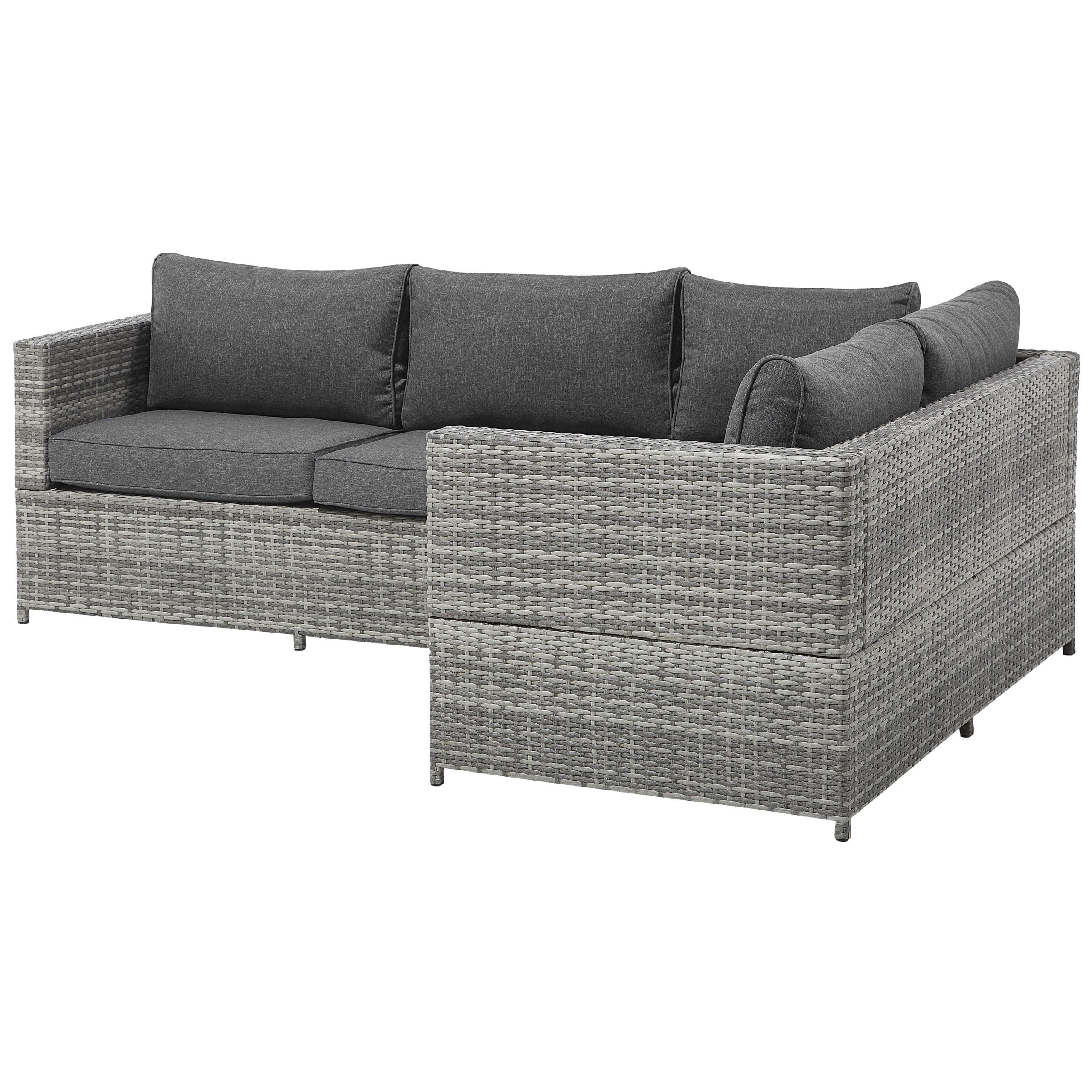 4-Sitzer Lounge Set Rattan grau Ecksofa mit Tisch Auflagen dunkelgrau Avola
