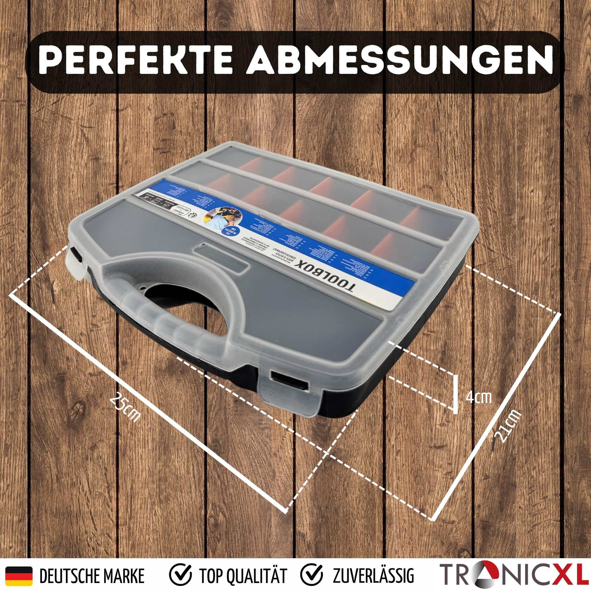 TronicXL 10 Stück Sortimentskasten Sortimentsboxen Sortierbox für Kleinteile I Innenteiler anpassbar I bis zu 25 Fächer I Werkstatt stapelbar Kleinteilemagazin Aufbewahrungsbox Schrauben Nägel Dübel