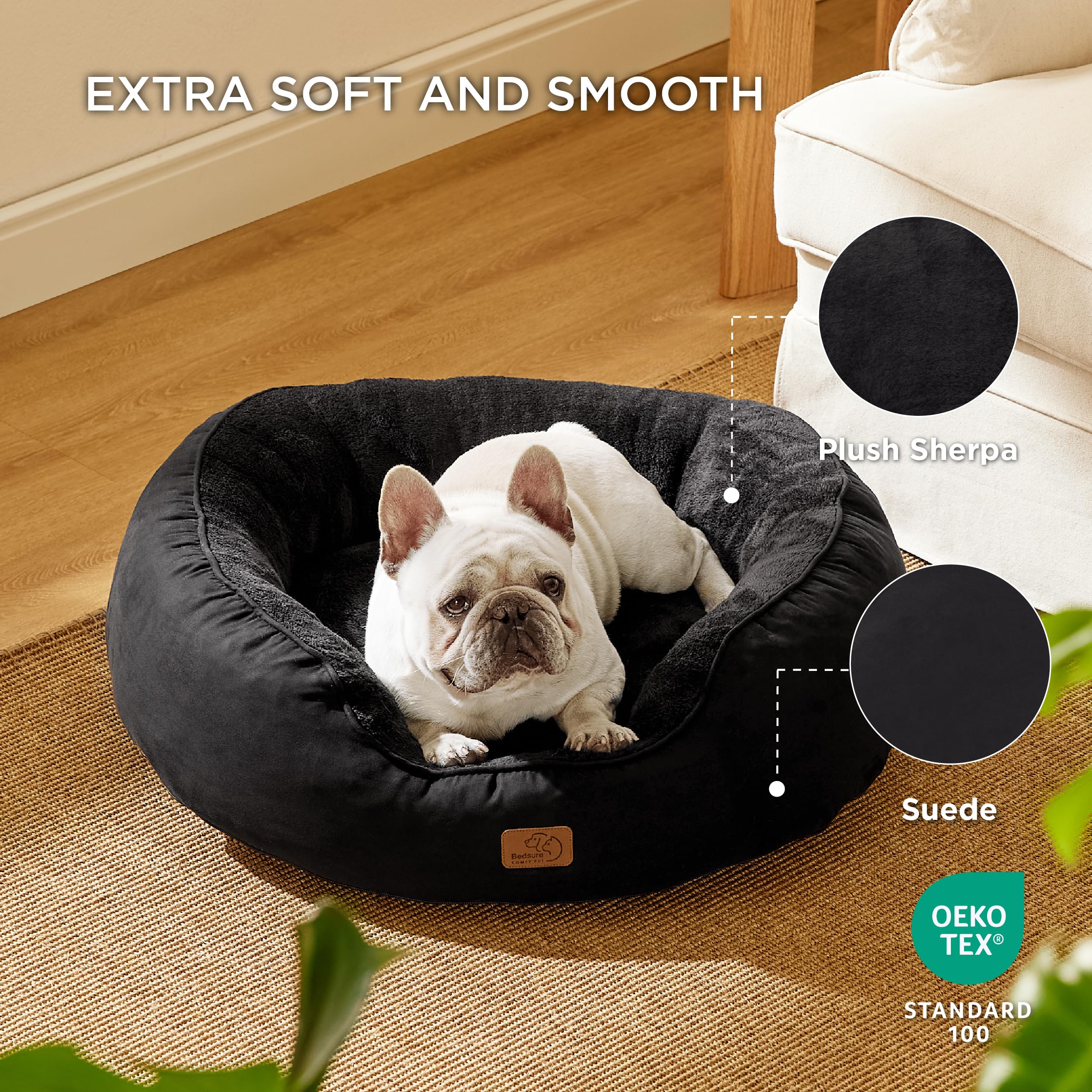 BEDSURE Katzenbett waschbar Katzen Bettchen - 76x61x20cm Katzen Bett mit Zweiseitig Innenkissen Katzenschlafplatz für oder kleine Hunde, Schwarz