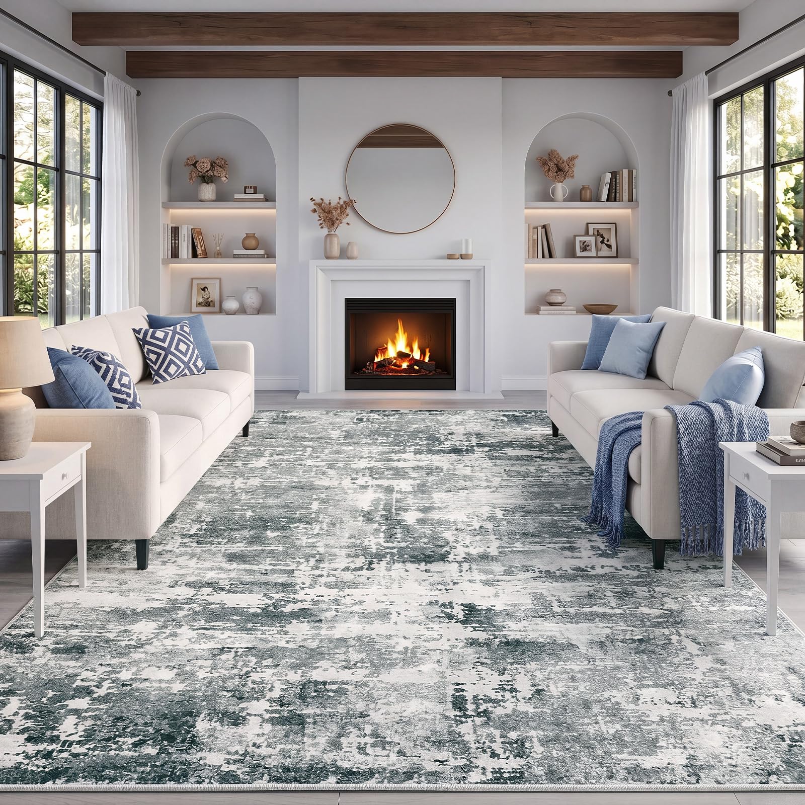 Autsel Living Room Rugs 200x280cm, Large Washable Rug, Non Slip Low Pile Area Rugs, Abstract Rug, Multi-use Durable Floor Carpet for Bedroom, Kitchen, Runner Rugs for Hallway, Grey