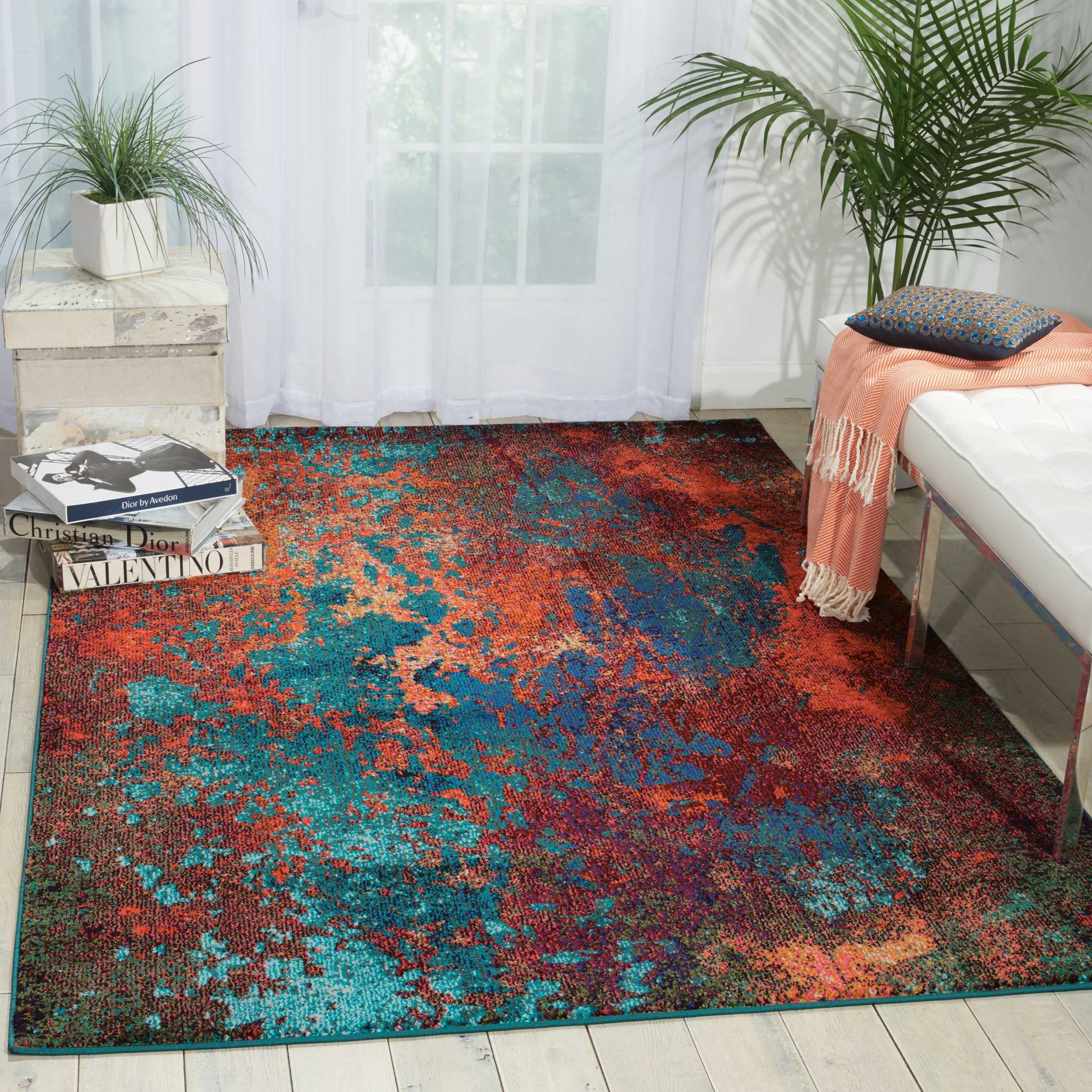 Nourison Celestial Red/Blue Atlantic 5'3" x 7'3" Area -Rug, Contemporary, Abstract, Easy -Cleaning, Non Shedding, Bed Room, Living Room, Dining Room, Kitchen, (5' x 7')