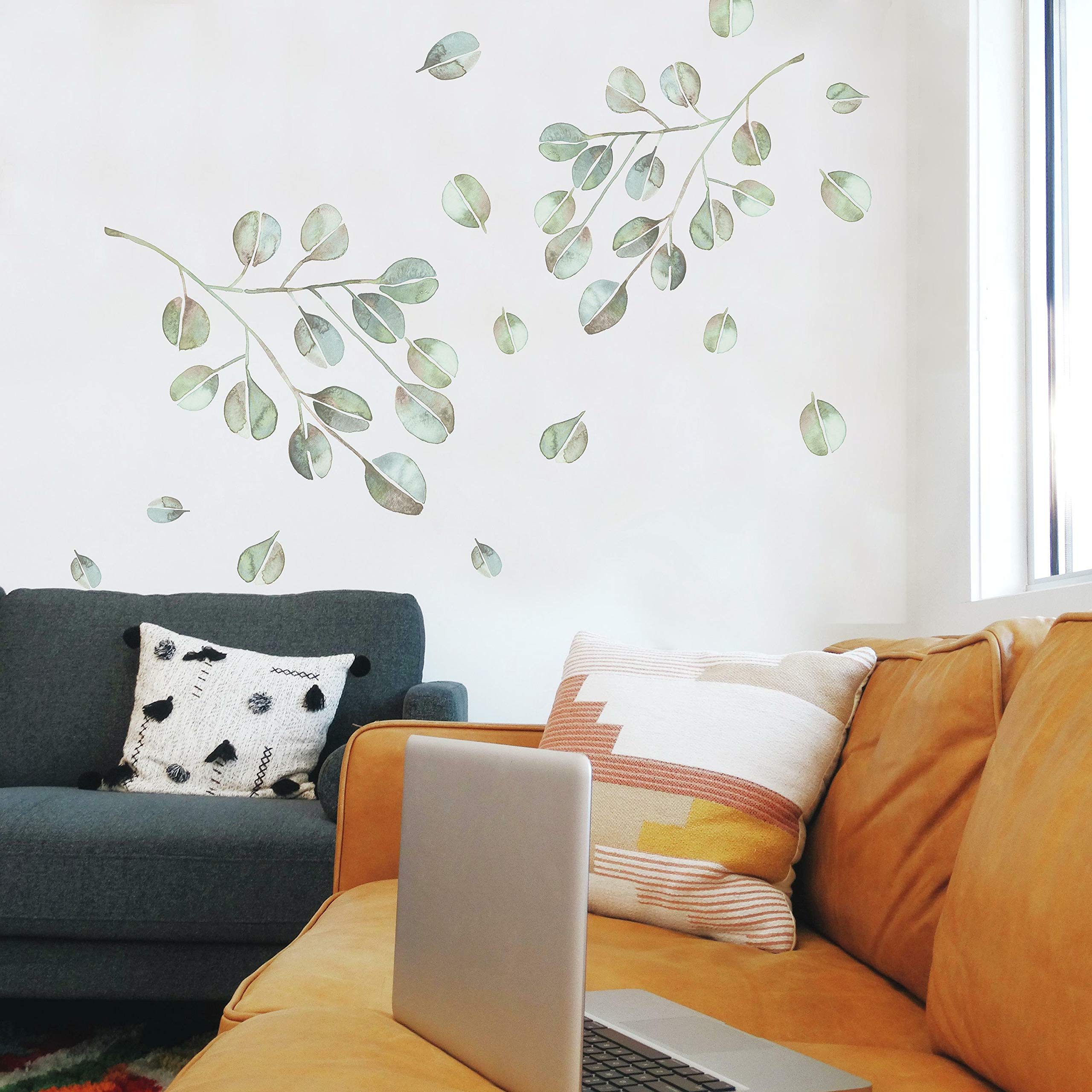 RoomMates RMK4710GM Catcoq Eucalyptus Peel and Stick Wall Decals, Green, Blue, Brown