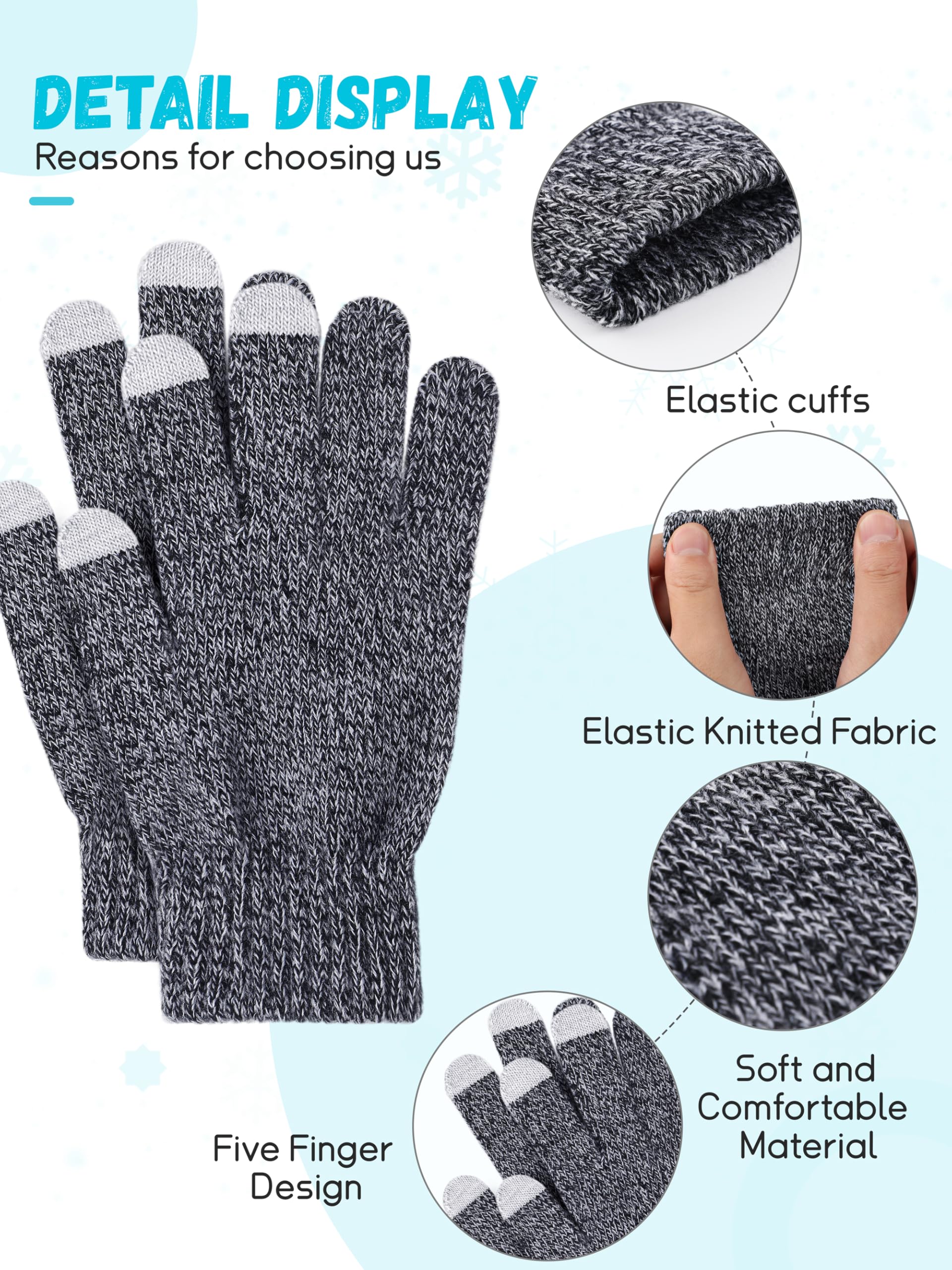 Glooarm 12 pares de guantes de invierno con dedos para pantalla táctil para hombres y mujeres, guantes mágicos de invierno, guantes de punto a granel para mensajes de texto