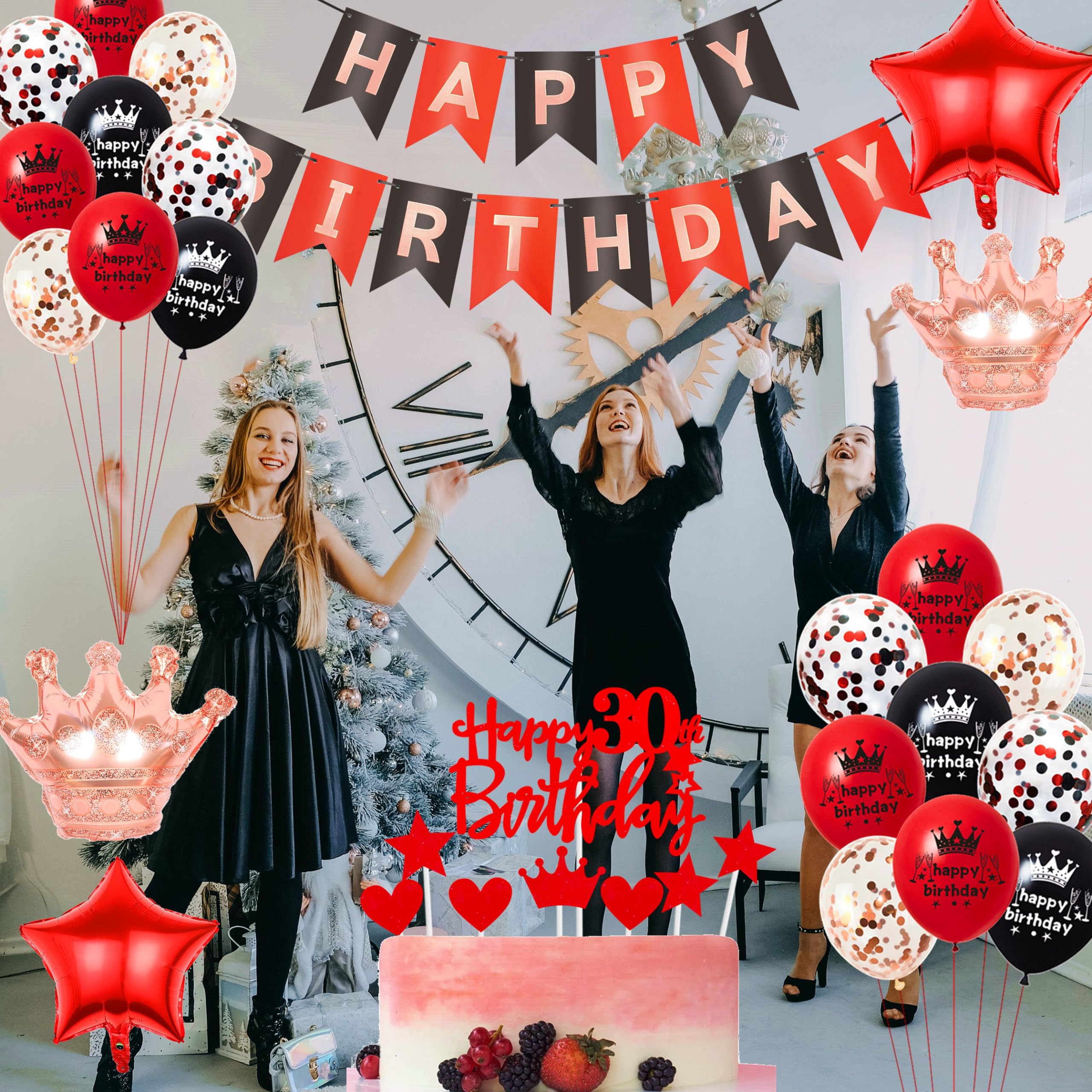 Decorazione 40 Compleanno Nero e Rosso - Palloncini e Torta per Uomo e Donna - 40 Anni