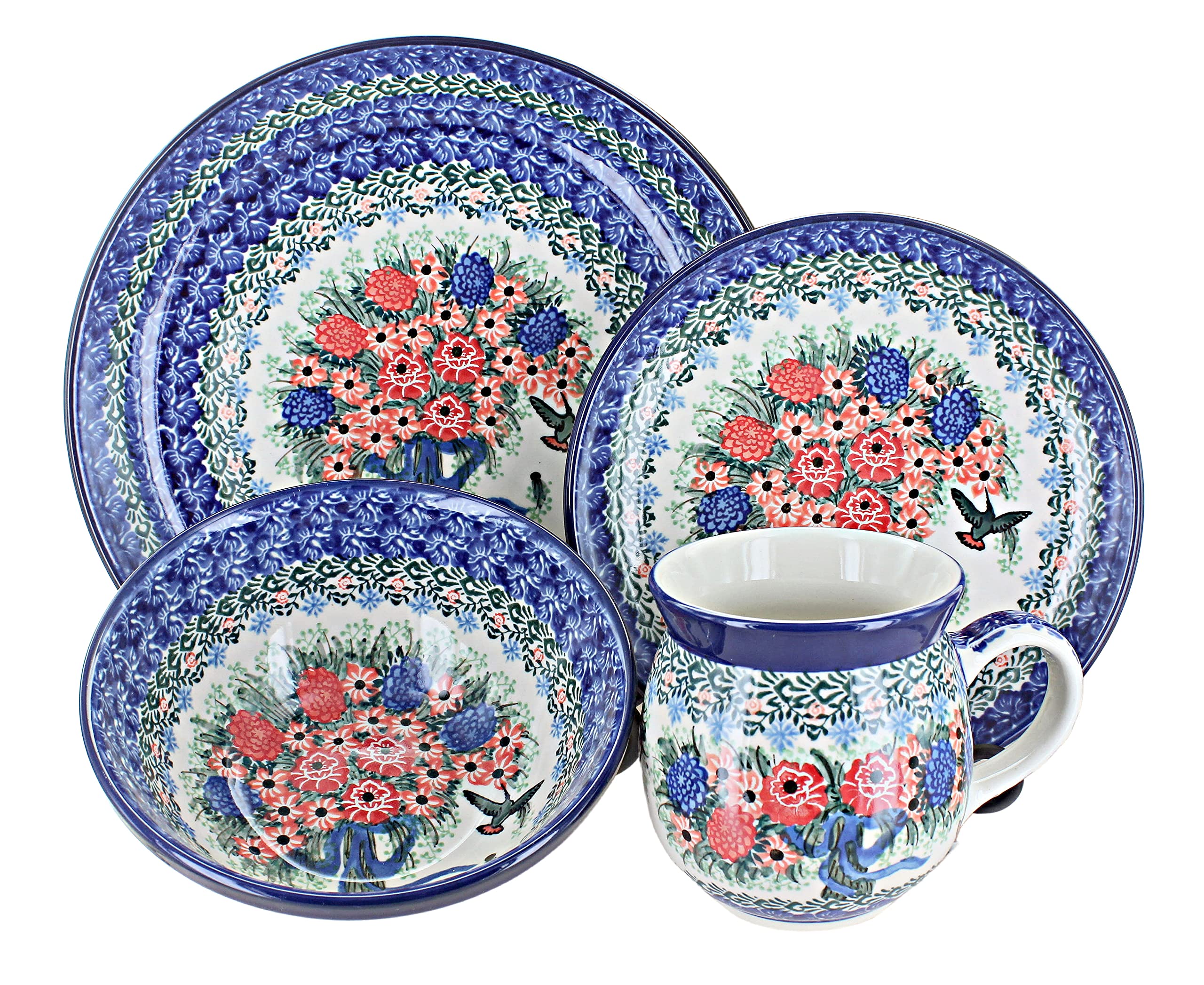 Amazon.co.jp: ポーランド食器Blush Bouquet 4 Piece Dinner Set