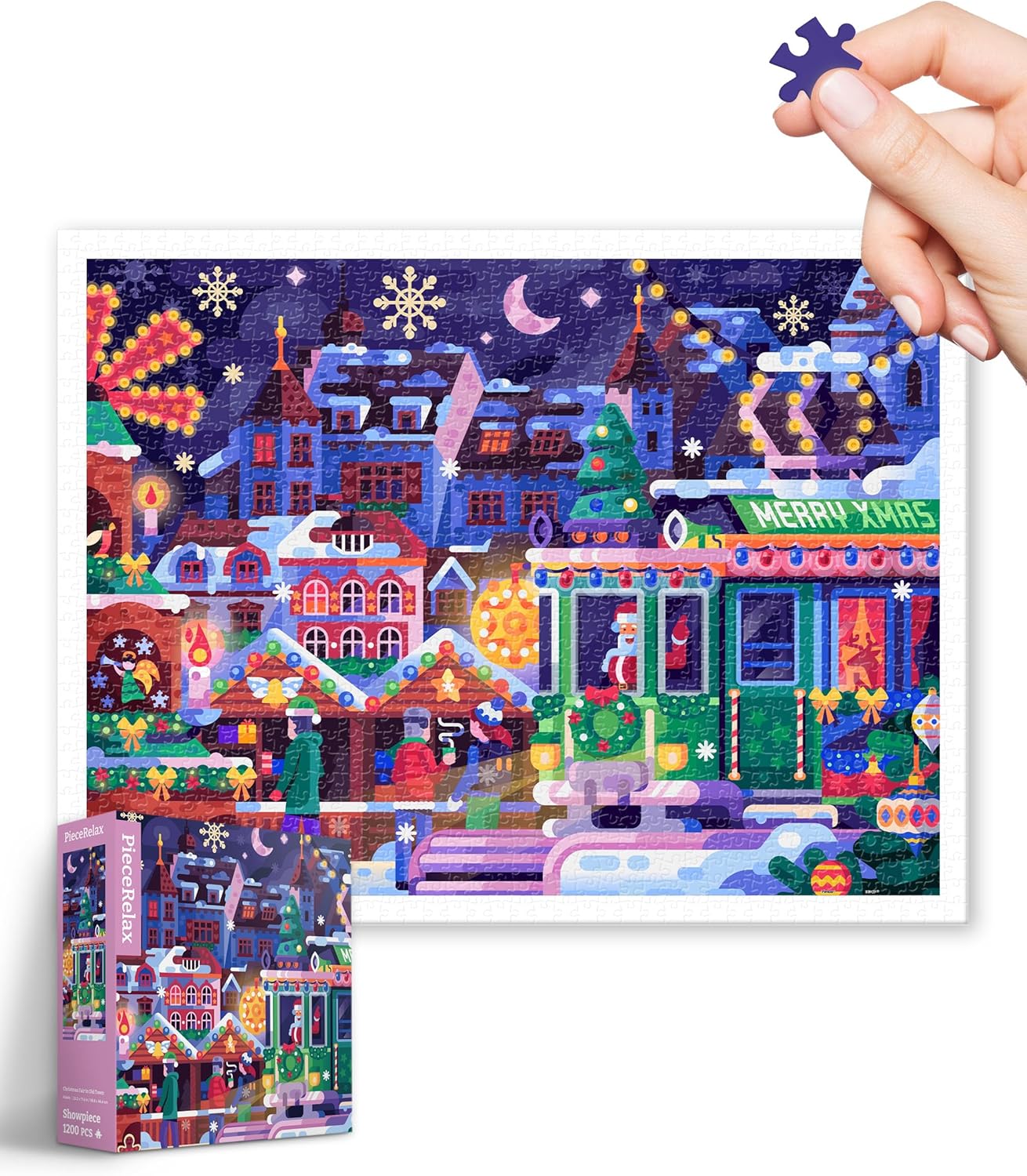 PieceRelax Plastic Jigsaw Puzzles for Adults 1200 Pieces - Christmas Fair in Old Town Most Satisfying Table Games and Gifts No Puzzle Mat Required [H3646]
