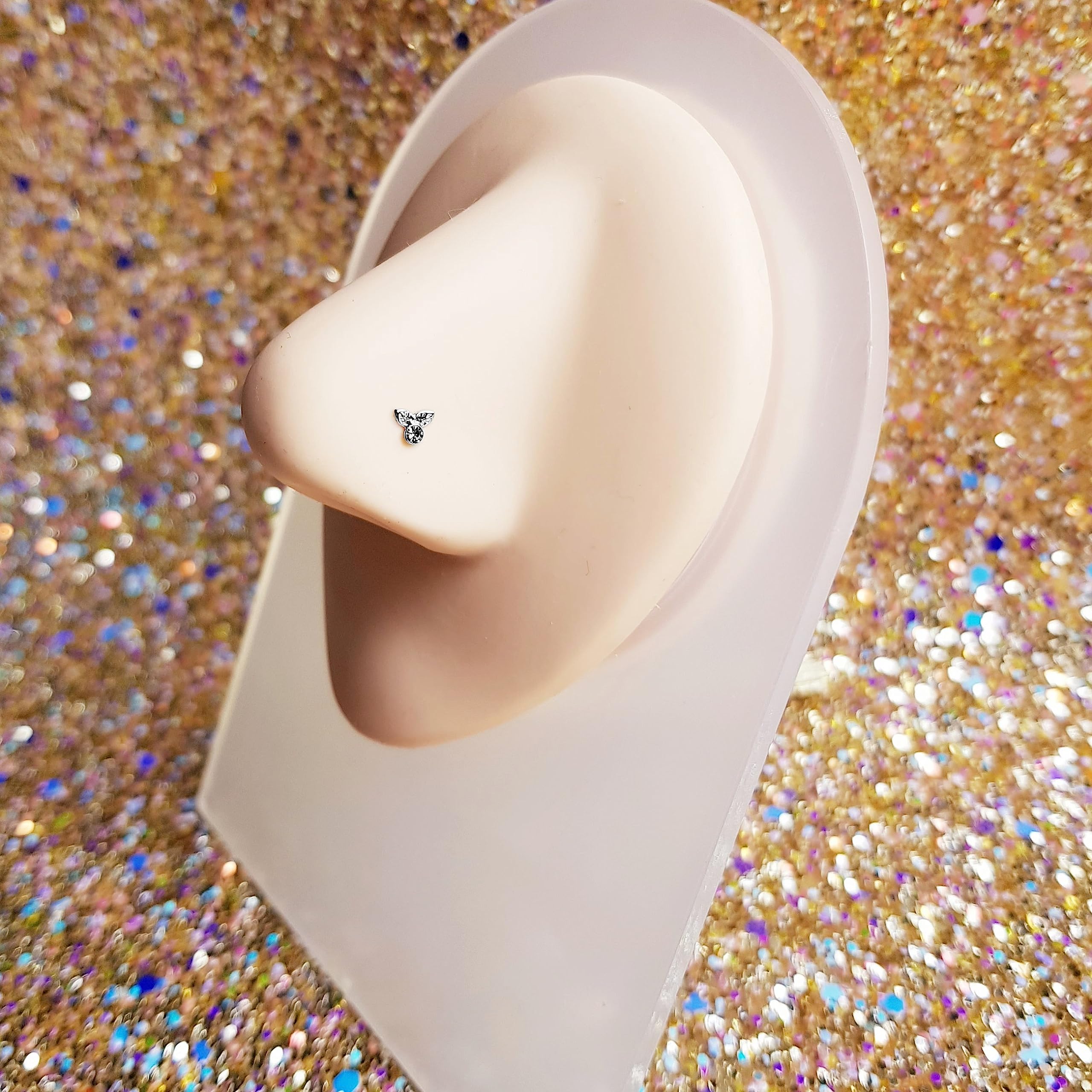 Women's 925 Sterling Silver Crystal Leaves Nose Pin Stud