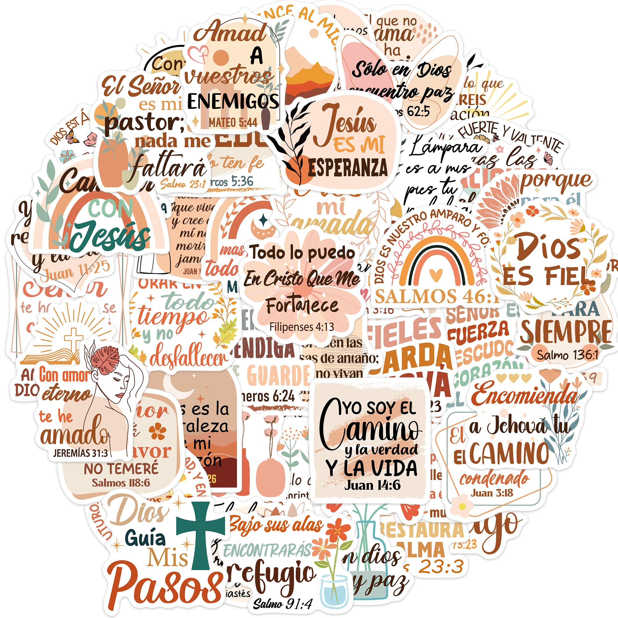 50Pcs Spanish Christian Inspirational Vision Board Stickers, Boho Bible Verse Waterproof Decals for Scrapbook Journaling Water Bottle Phone, Christian