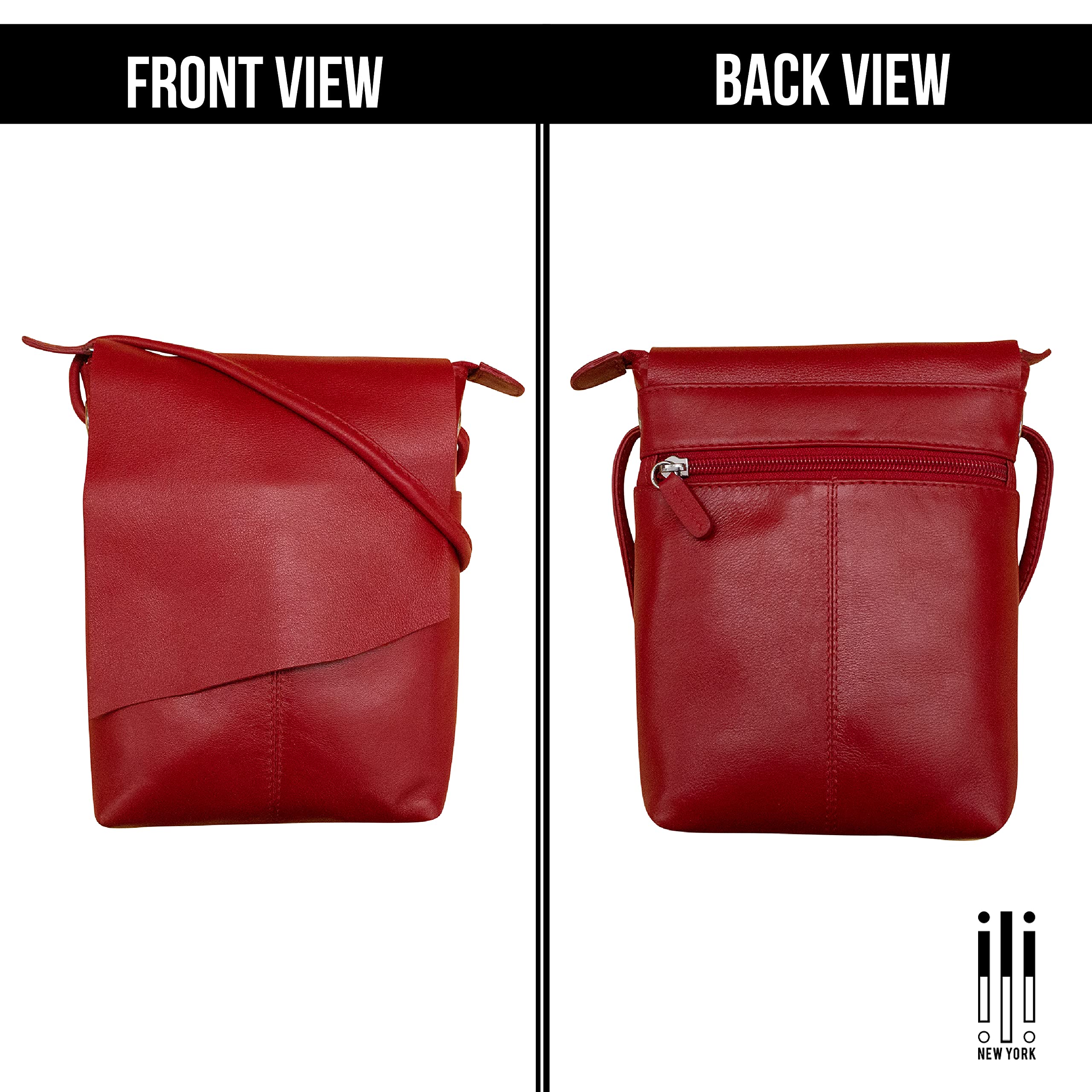 ili New York Leather Mini Sac Crossbody - Genuine Leather Crossbody Bags for Women with RFID Blocking, Adjustable Strap
