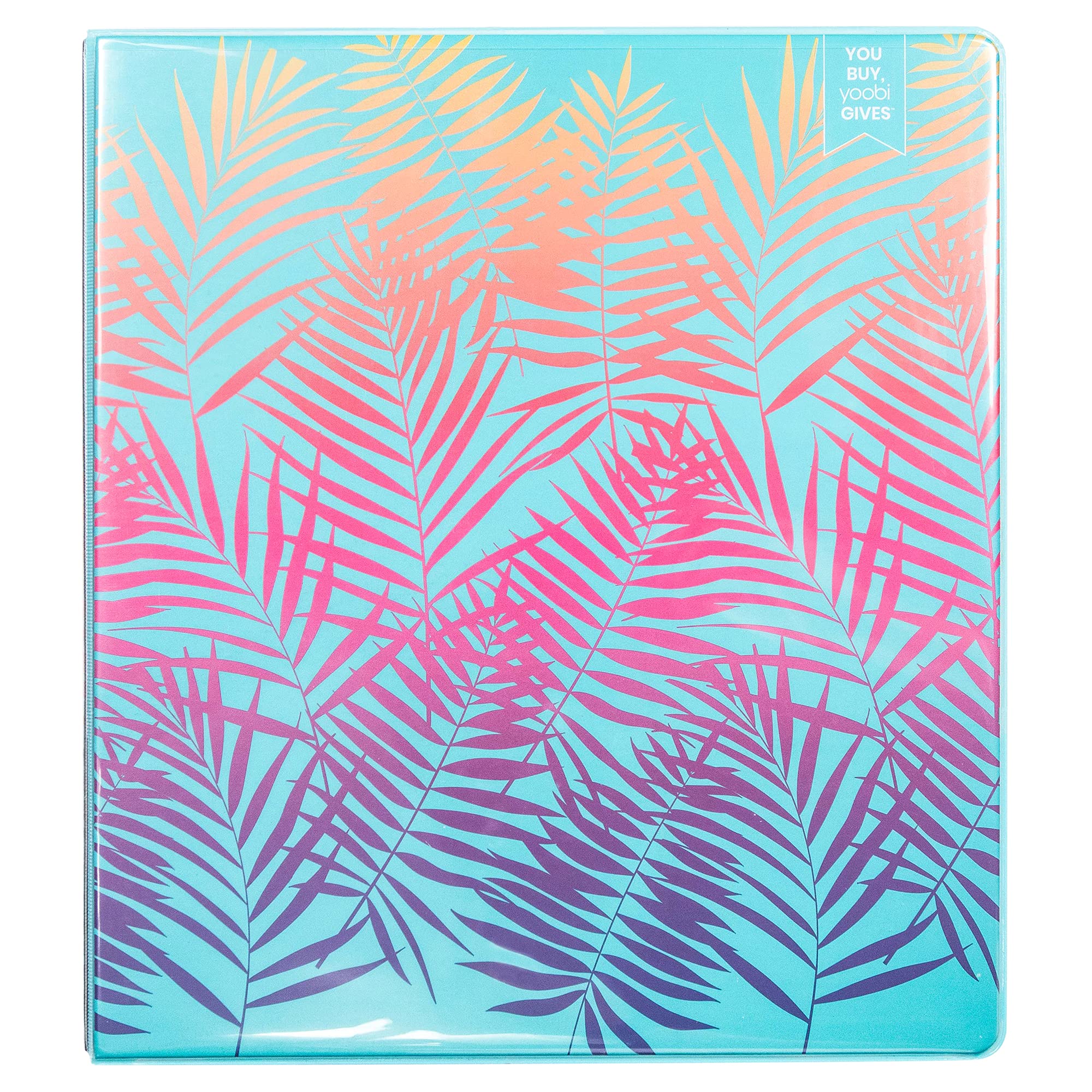 Yoobi1 Inch D Ring Binder | Holds up to 275 Sheets | PVC Free - Ombre Palm Leaves Print
