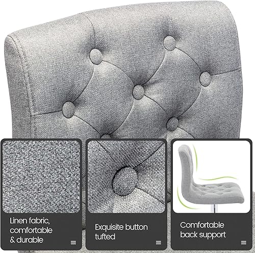 Miniatura 4 de Brage Living Taburete de bar giratorio capitoné, altura ajustable de mostrador con respaldo, silla de bar tapizada de tela sin brazos para cocina,