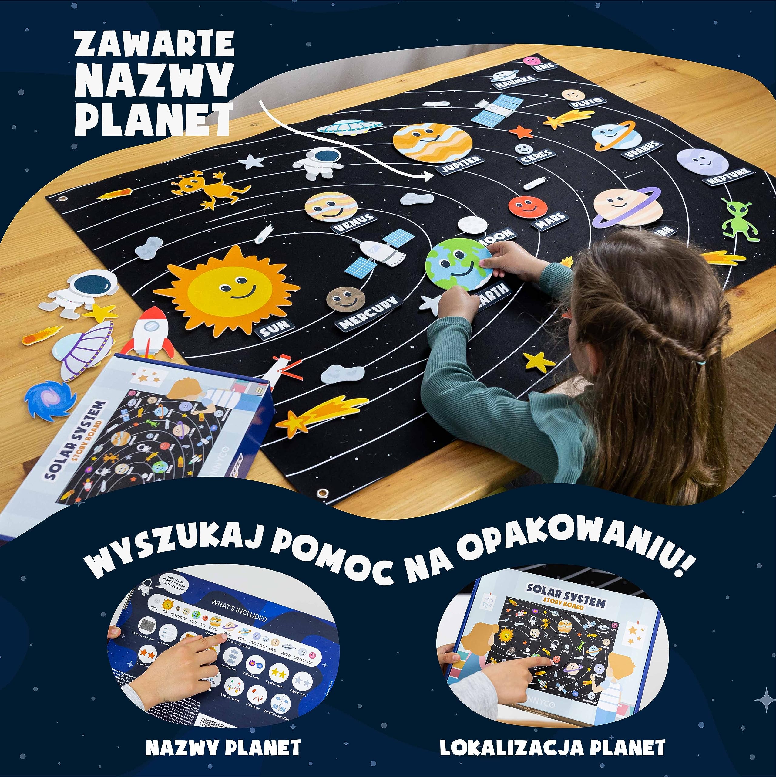 BONNYCO Układ Słoneczny dla Dzieci z 61 Filcowymi Figurkami. Chłopcy, Dziewczynki, Prezenty Urodzinowe. Zabawki Montessori, Planety Filcowe na Prezenty dla Dzieci 3 4 5 6 7 8 Boże Narodzenie