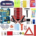 Roadside Assistance Emergency Kit - Car Emergency Kit with Jumper Cables (Upgraded) Emergency Roadside Kit for Car 142 Pieces Car Safety Kits,Tow Strap,Tool Kit,Reflective Warning Triangle