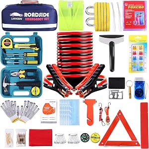 Roadside Assistance Emergency Kit - Car Emergency Kit with Jumper Cables Upgraded Emergency Roadside Kit for Car 142