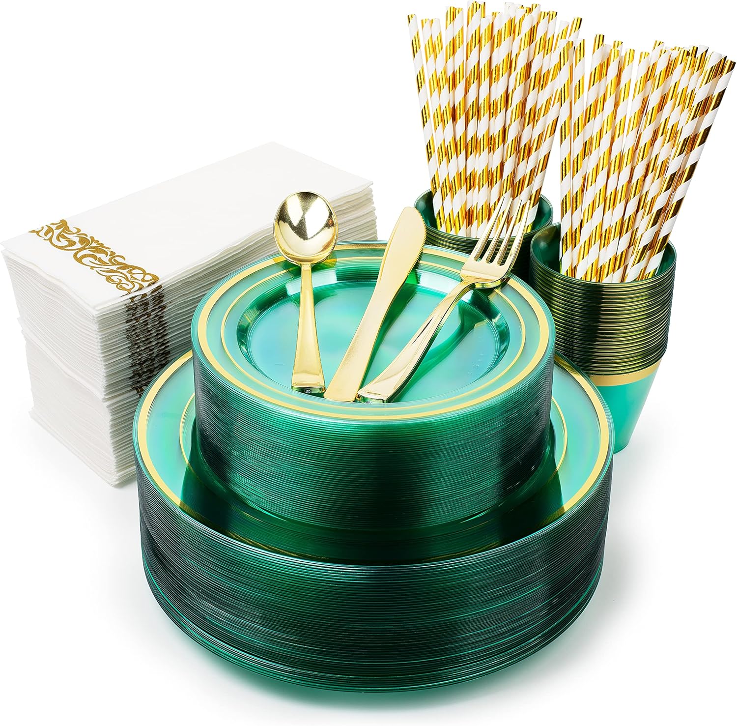 PREMQUAL Green Disposable Plates Elegant Green Plastic