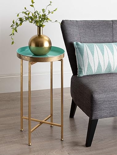 Miniatura 2 de Kate and Laurel Celia Round Foldable Tray Accent Table, 14" x 14" x 25.75", Light Teal and Gold, Modern Minimalist Design and Magnetic Tabletop