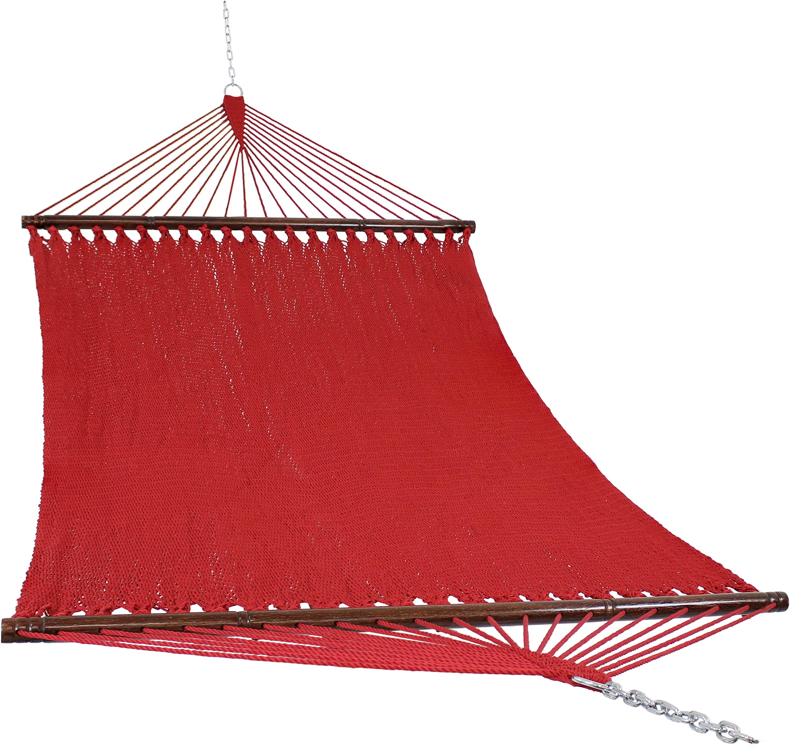 Sunnydaze Soft-Spun Polyester Rope Double Hammock for Outside - 600-Pound Weight Capacity Extra Large Hammock - Red