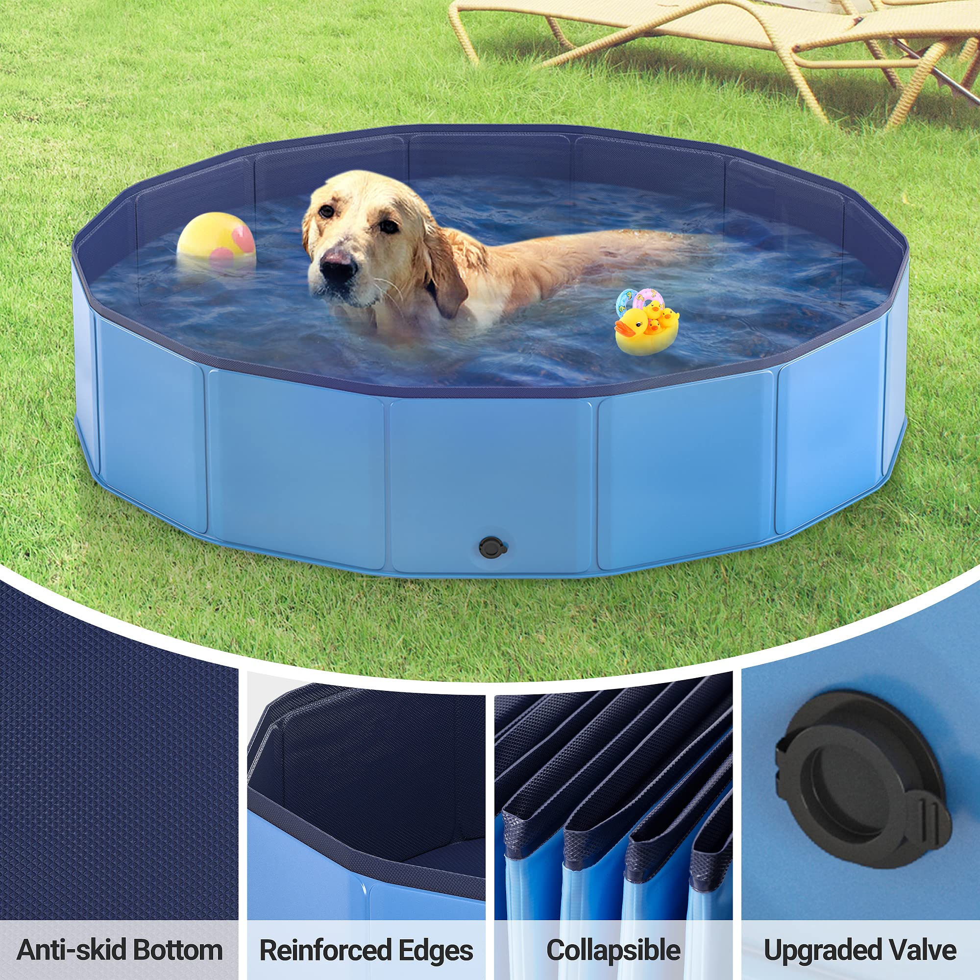 【くださいま】 特別価格KhuWan Foldable Dog Pool, 48'' x 12'' Collapsible Pet