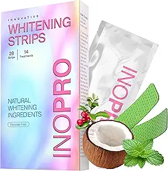 InoPro Tiras De Clareamento Dental para Dentes Sensíveis 14 Tratamentos - Teeth Whitening Strips - Sem Peróxido, Seguro para o Esmalte - Remoção de Manchas Profundas, Verde - Clareador dental para café, vinho, tabaco (28 Peças)