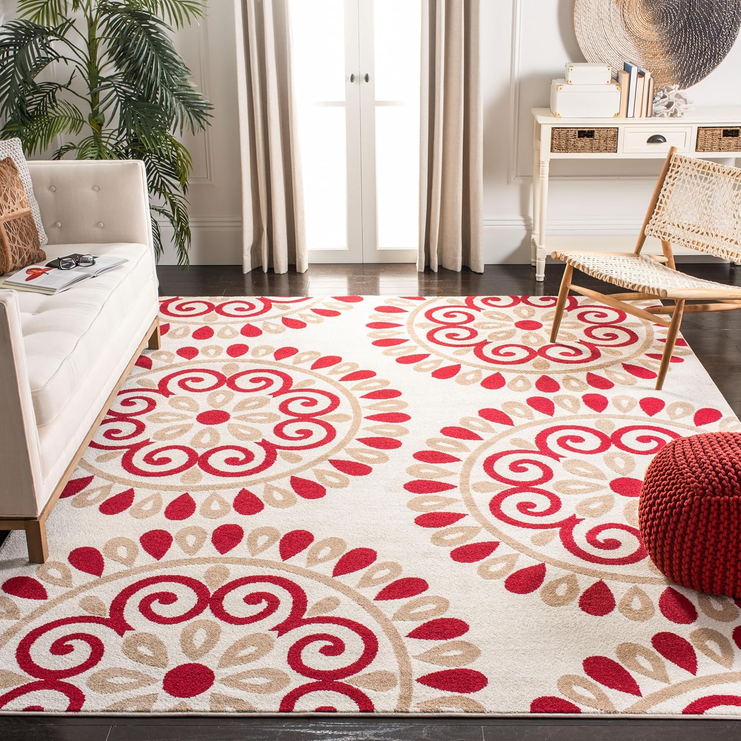 Handmade Cranberry and Cream Synthetic 8' x 10' Rug