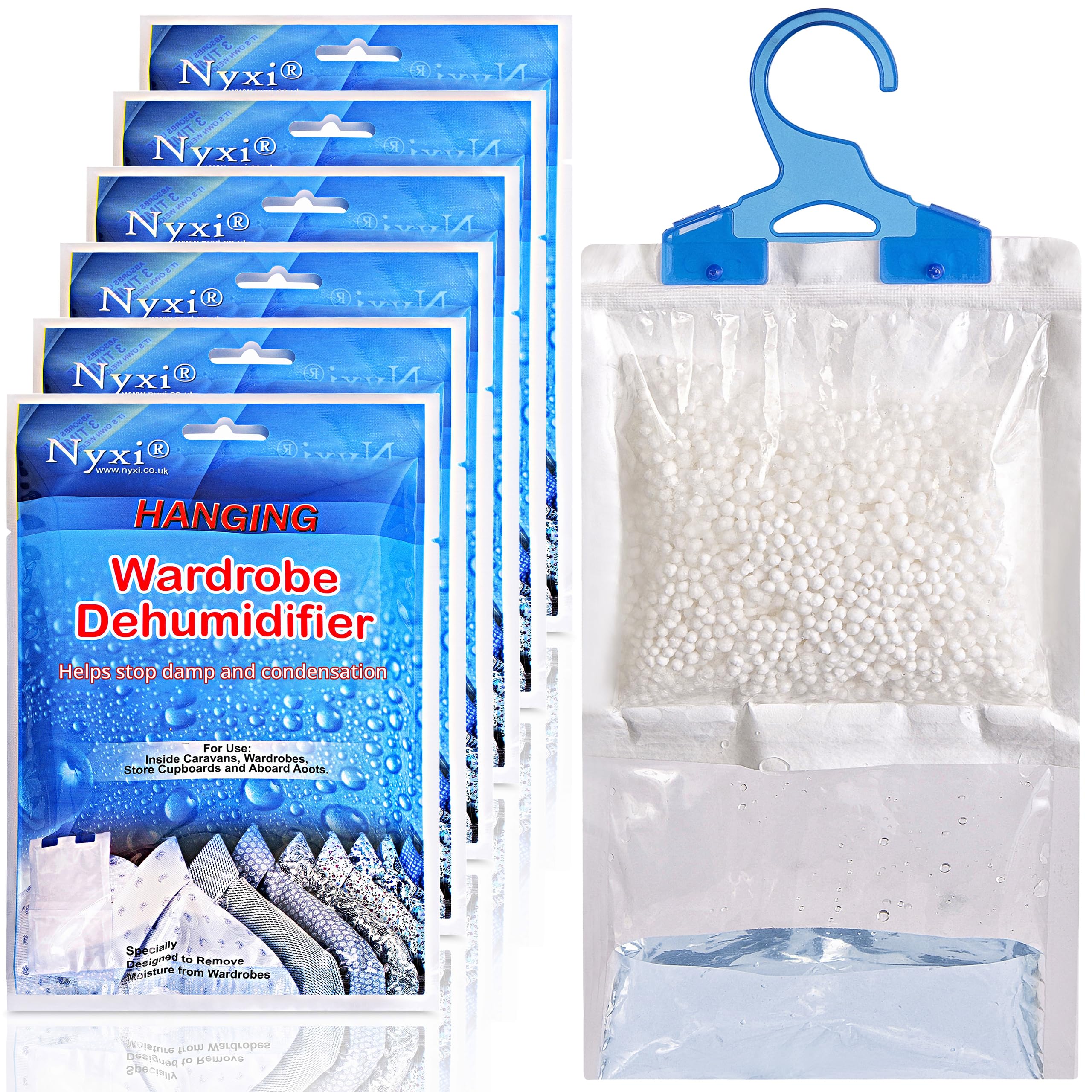 Set of 6 Hanging Interior Wardrobe Dehumidifier - 230g Each Bag - Ideal to stop damp & condensation- For Wardrobe, Home, Kitchen, Garage, Bedroom, Caravan, Office, Basement etc