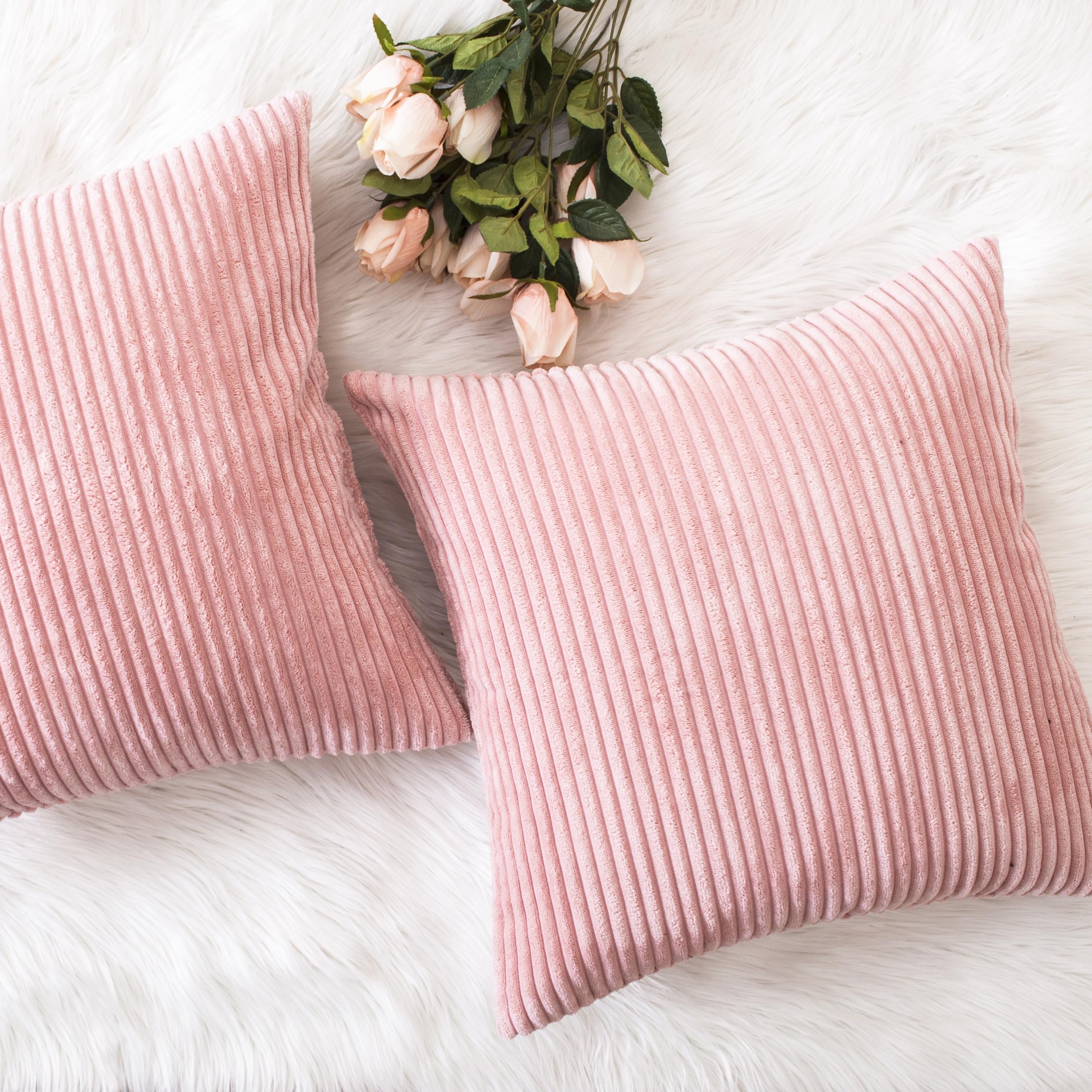 Home Brilliant - pink couch pillow covers 18x18 valentine decor throw pillow covers decorative velvet corduroy super soft striped throw pillow covers for bedroom girls gift