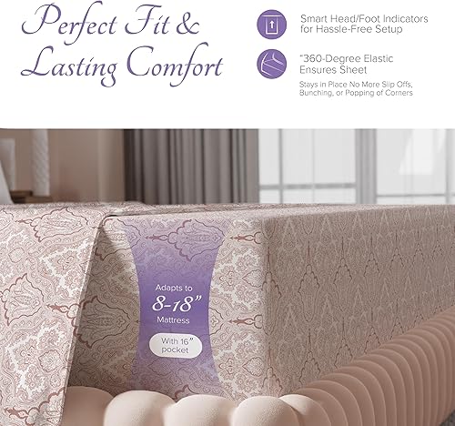 Miniatura 4 de Carressa Linen Juego de sábanas de lujo de algodón egipcio de 600 hilos, tamaño California King, juego de 4 piezas de grapas extralargas, sábanas