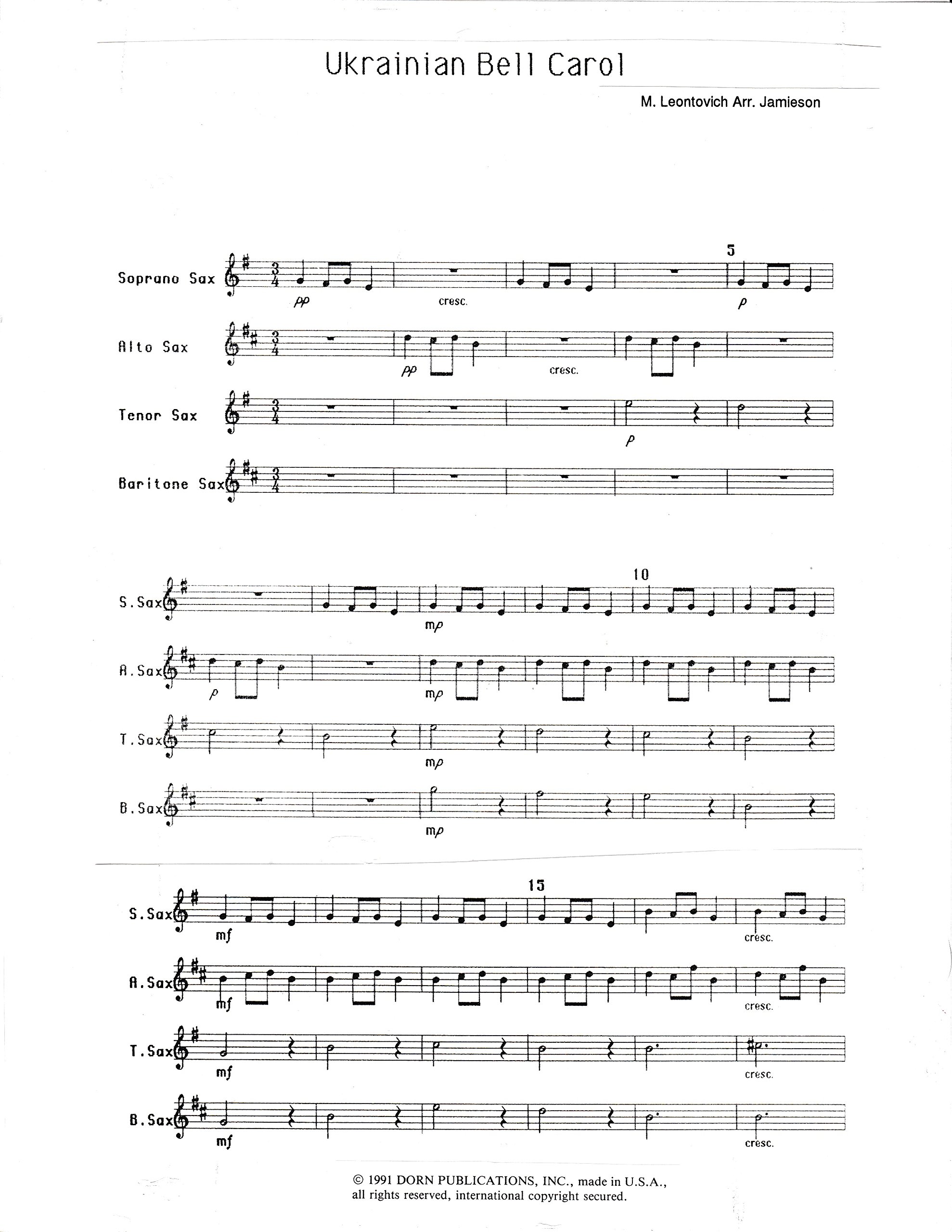 Christmas Folio V.2 for Saxophone Quartet Arranged by William Jamieson