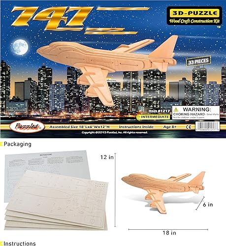 Miniatura 2 de Puzzled 747 Jet Plane 3D Puzzle Madera Craft Kit de Construcción de Aviones Divertido y Educativo DIY Juguete de Madera Modelo de Montaje sin