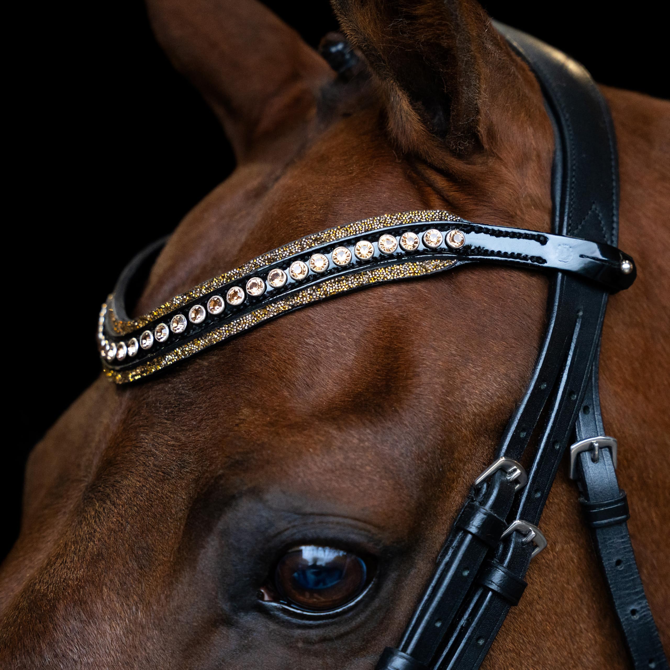 Imperial Riding IRH Maxima Leather Headband with Glass Rhinestones and Pin Clasp Brown Pony