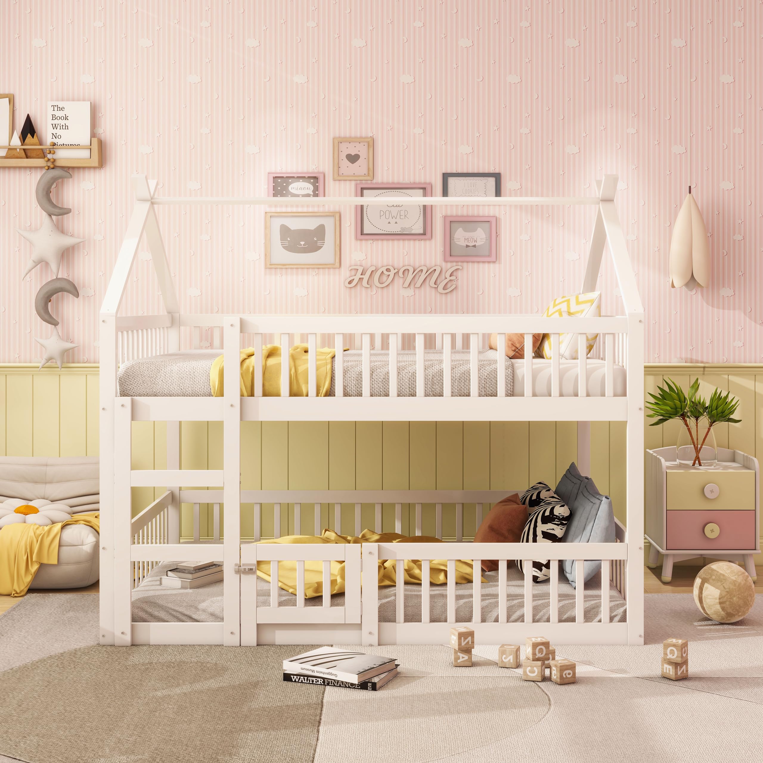 YESGIGA Litera infantil de 90 x 200 cm, con escalera, diseño loft, marco de madera maciza (blanco, 90 x 200 cm)
