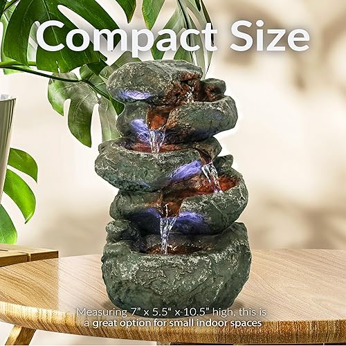 Miniatura 4 de sunnydaze Stacked Rocas mesa Fuente de agua con luces LED, 10.5 inch