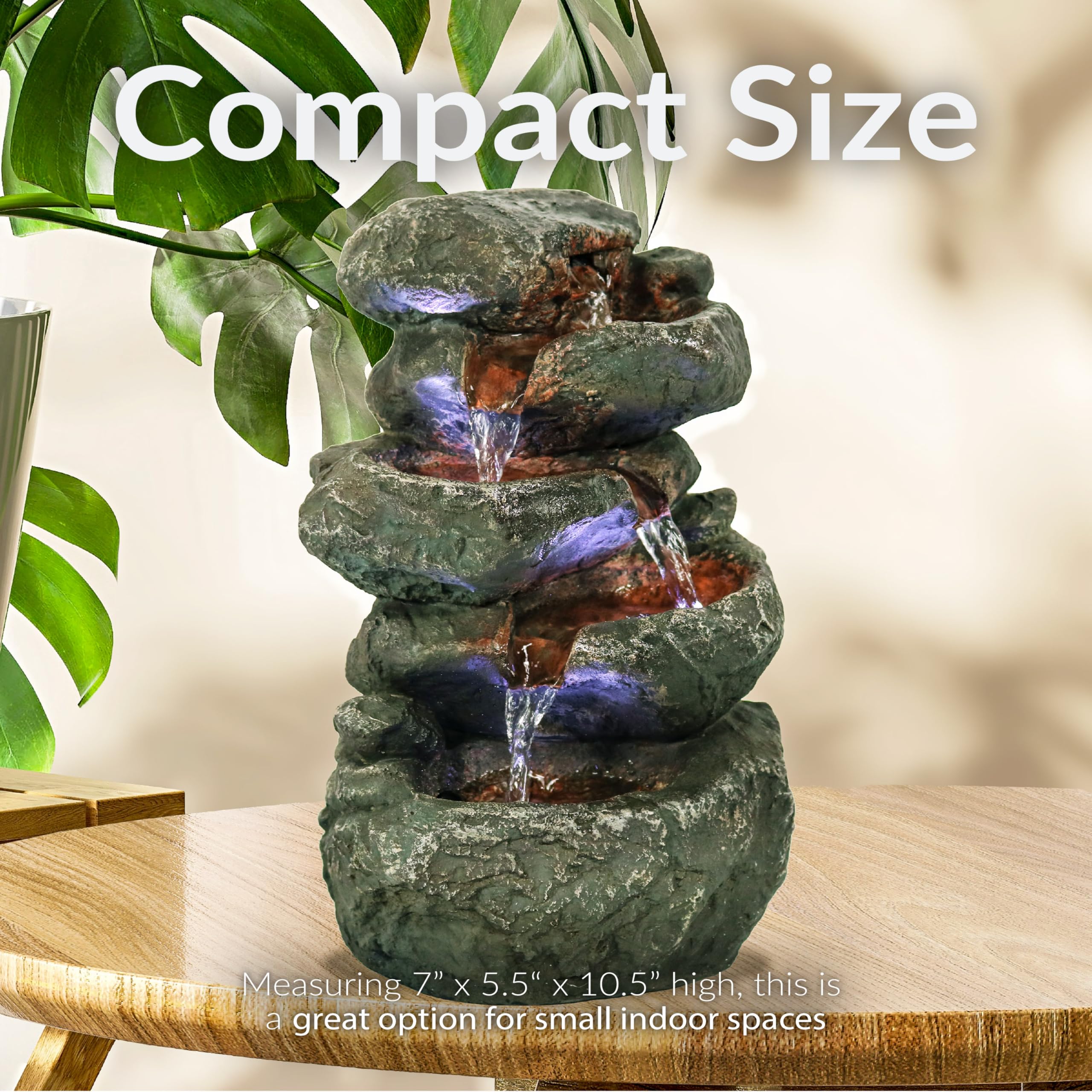 Sunnydaze 10 5-Step Tabletop Water Fountain with LED Lights Stacked Rocks | Rock Water Fountain with Calm Sounds for Meditation Indoor Desk Water Feature for Office Bedroom Living Room No Plu product thumbnail 6