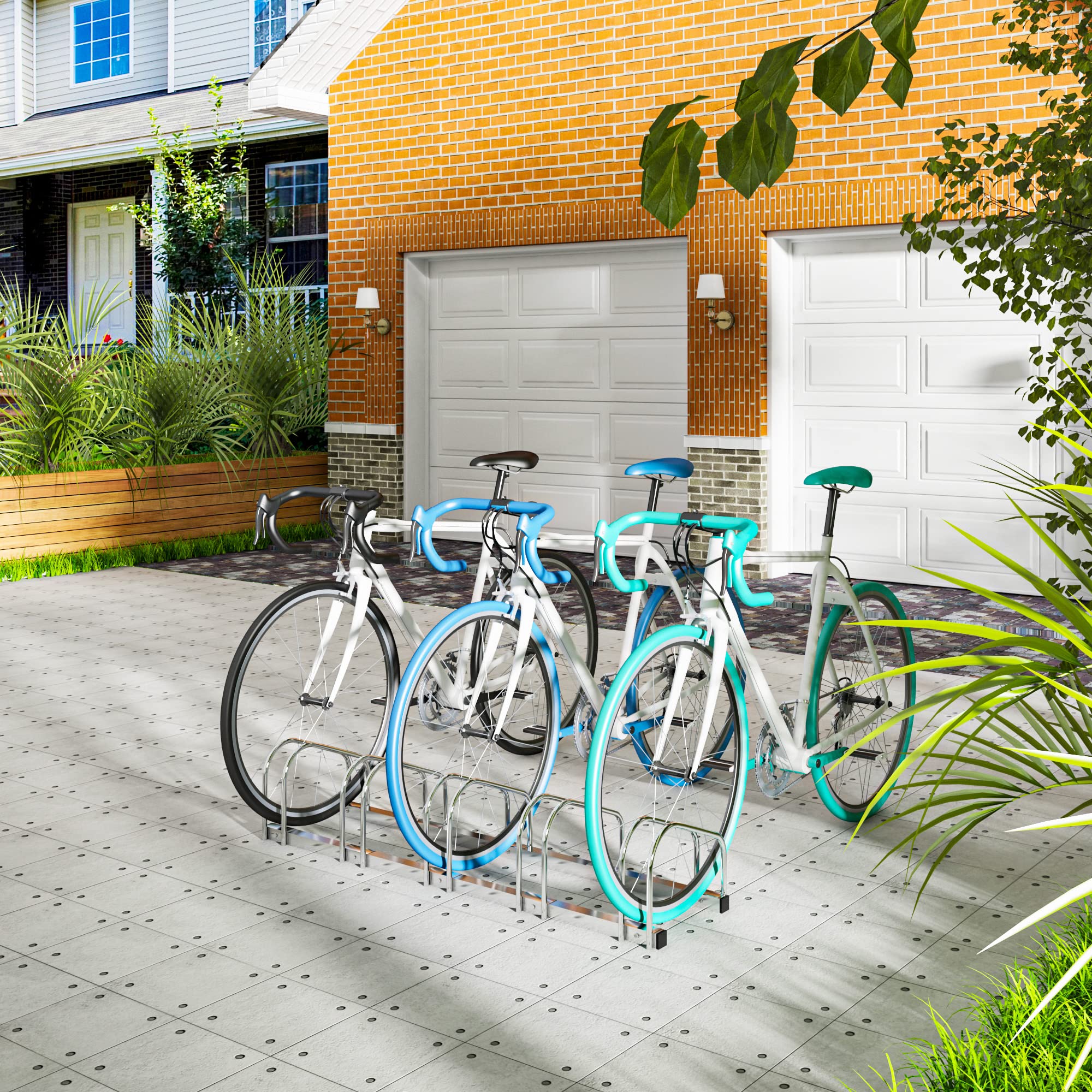 WOLTU Fahrradständer für 5 Fahrräder Fahrradhalterung auf dem Boden Aufstellständer für Fahrradaufhängung Fahrradhalter aus Metall Baumarkt