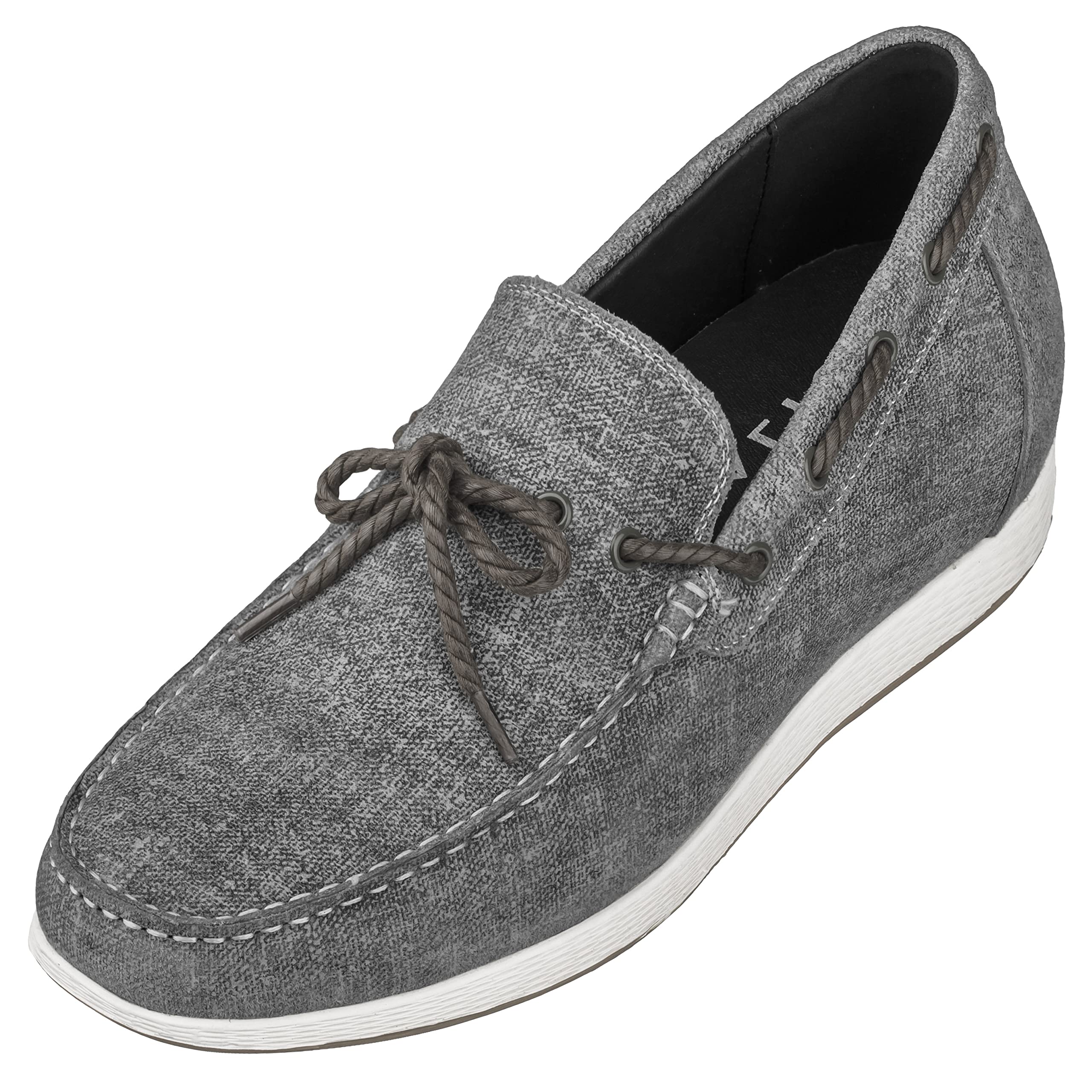 CALTO Men's Invisible Height Increasing Elevator Shoes - Grey Denim Slip-on Lightweight Casual Loafers - 2.4 Inches Taller - S1101 - Size 9 D(M) US