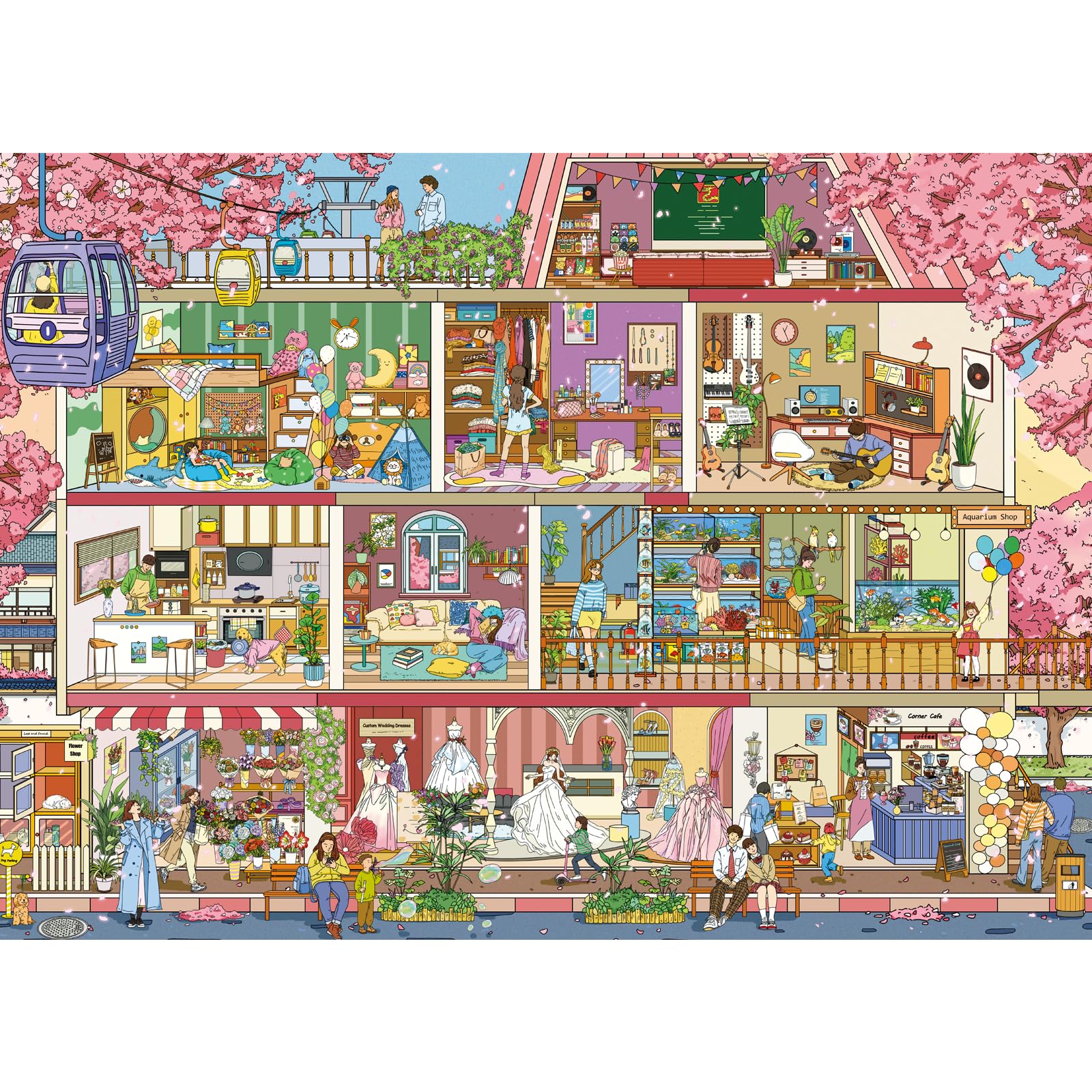 HUADADA 1000 Pieces Jigsaw Puzzle for Adults, Sakura Town Theme Puzzle, Challenging Family Game, for Men Women — image 1